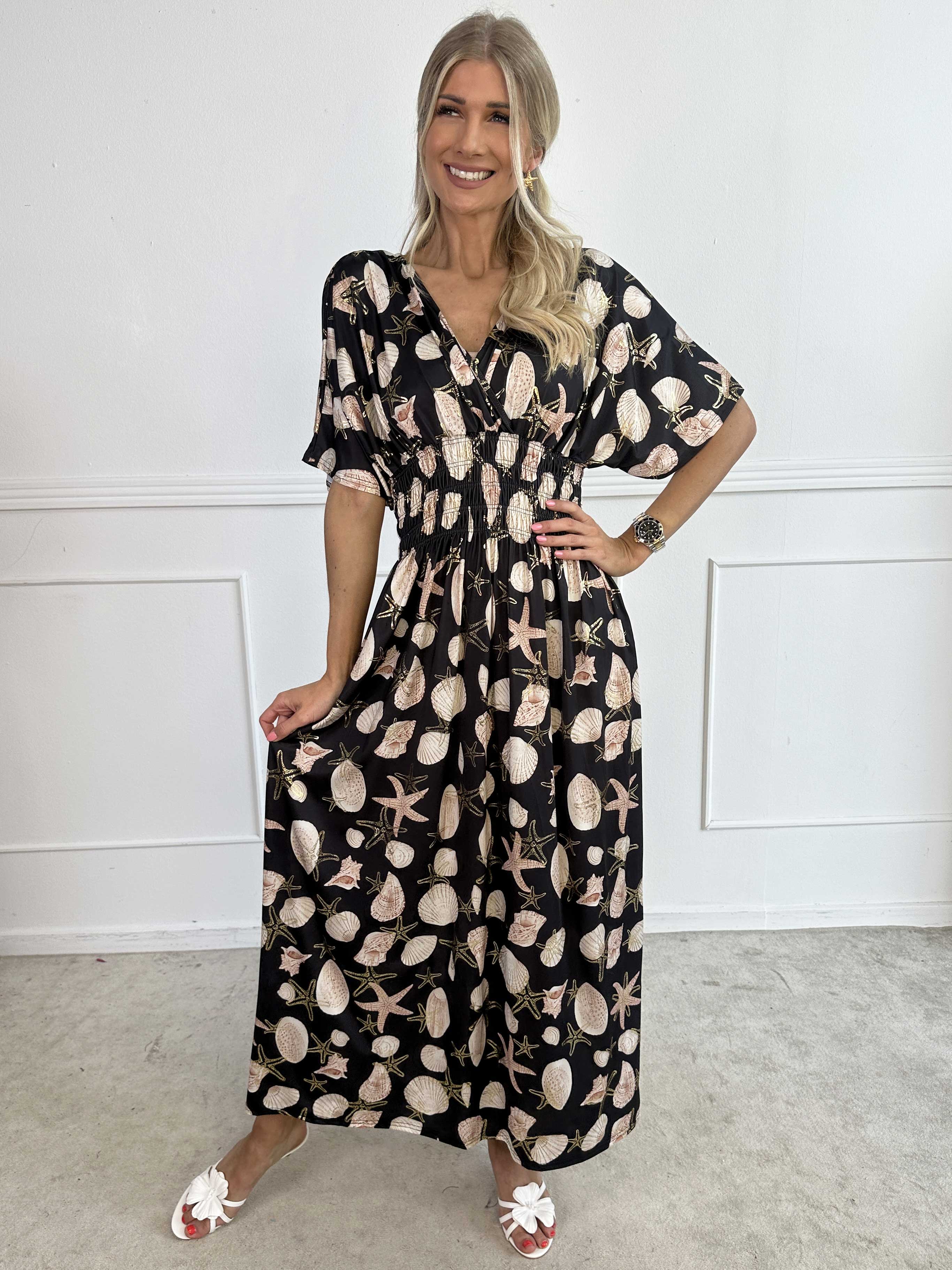 Pams Beach - Lang elastisk kjole med muslinge motiver