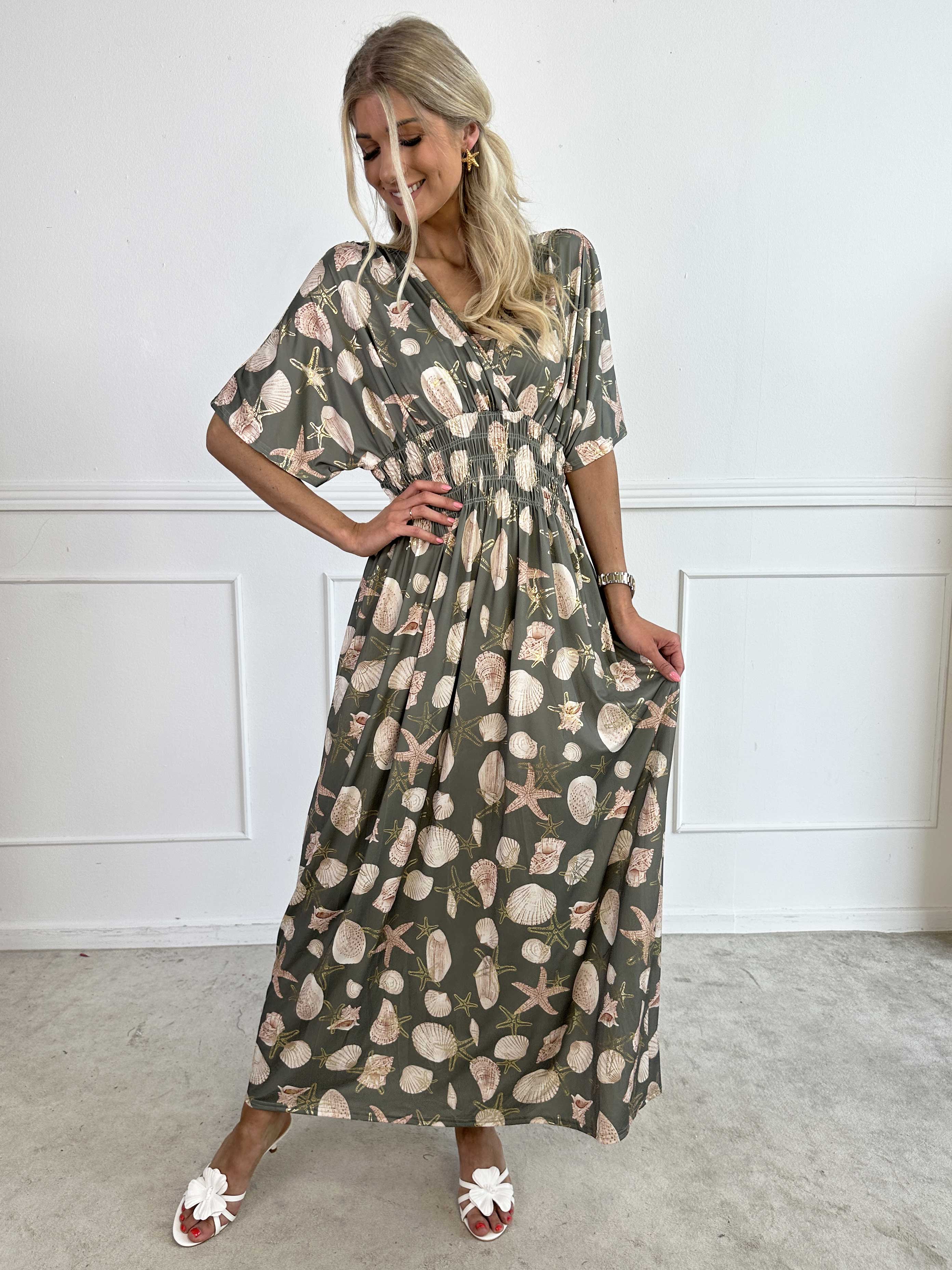 Pams Beach - Lang elastisk kjole med muslinge motiver