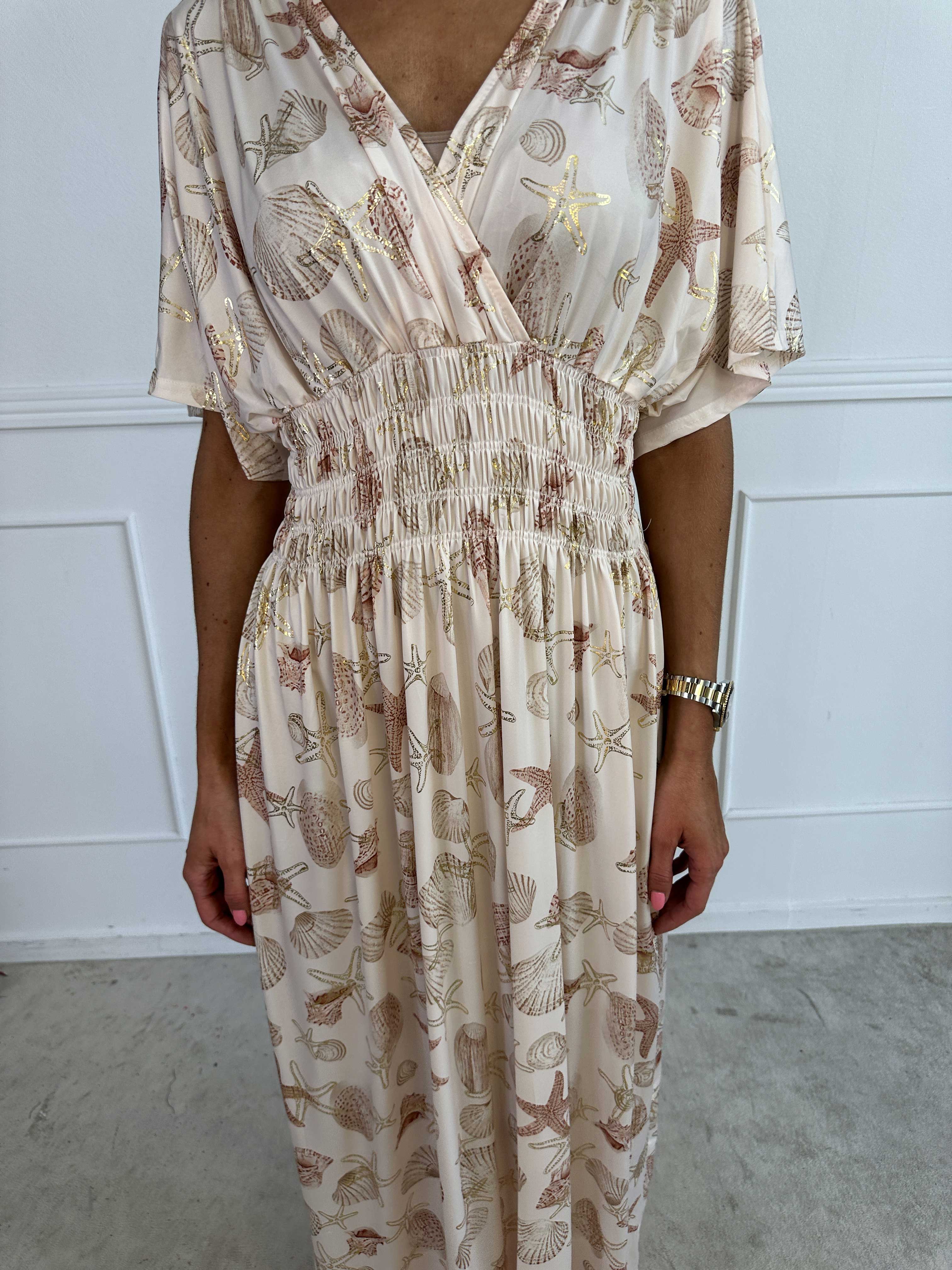 Pams Beach - Lang elastisk kjole med muslinge motiver