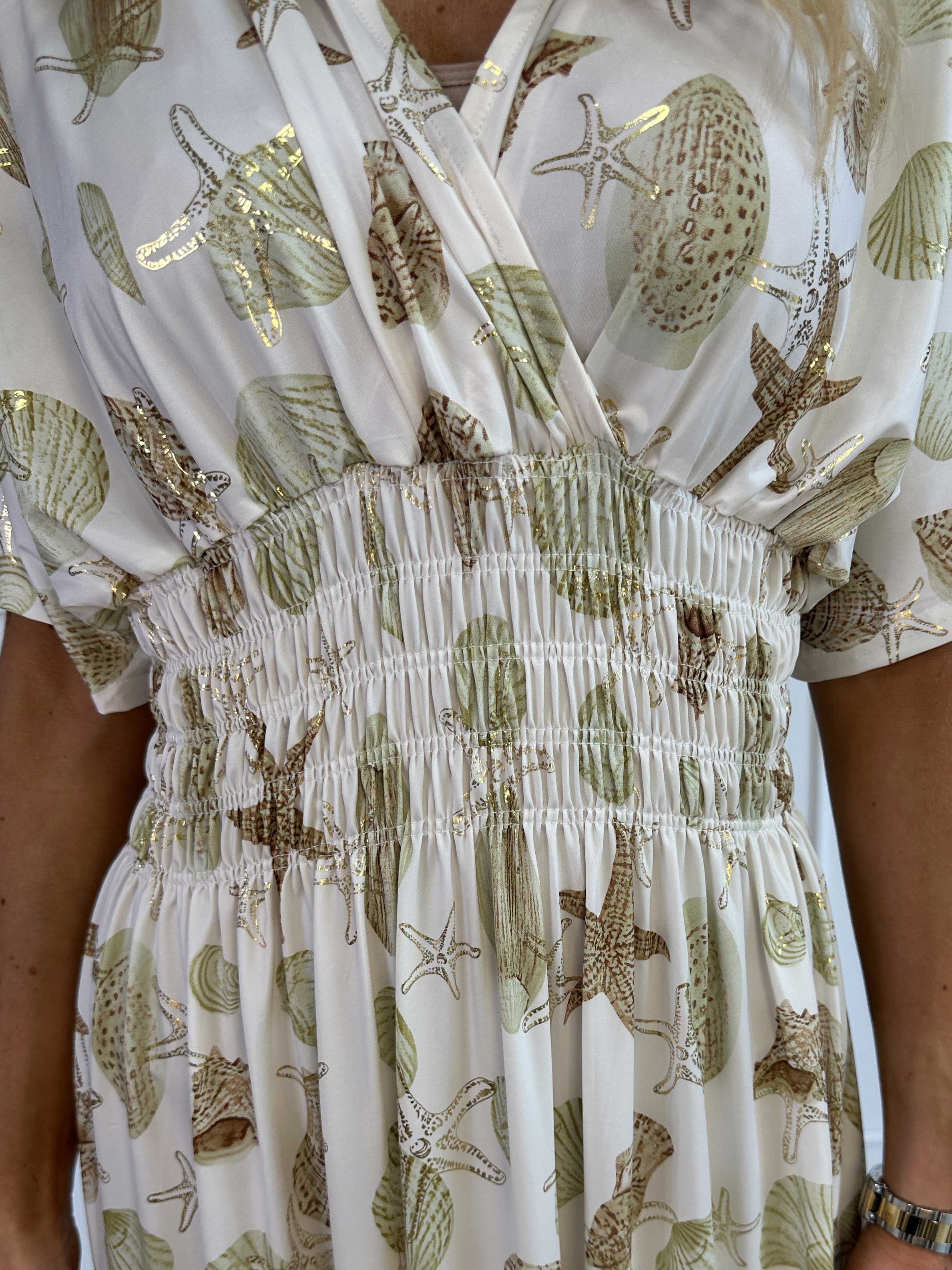 Pams Beach - Lang elastisk kjole med muslinge motiver