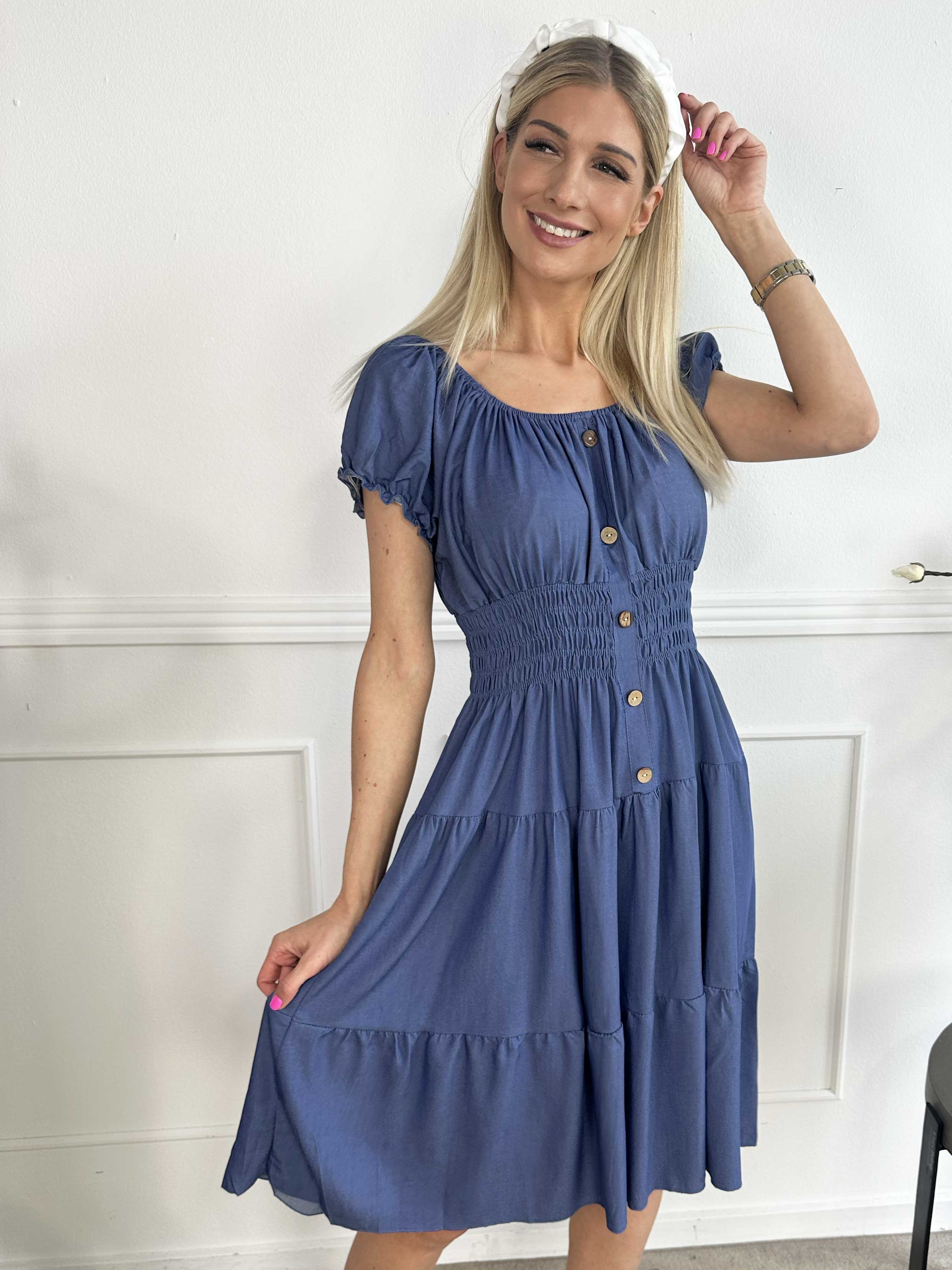 Alexina Short - Kort kjole i denimlook med elastik i taljen