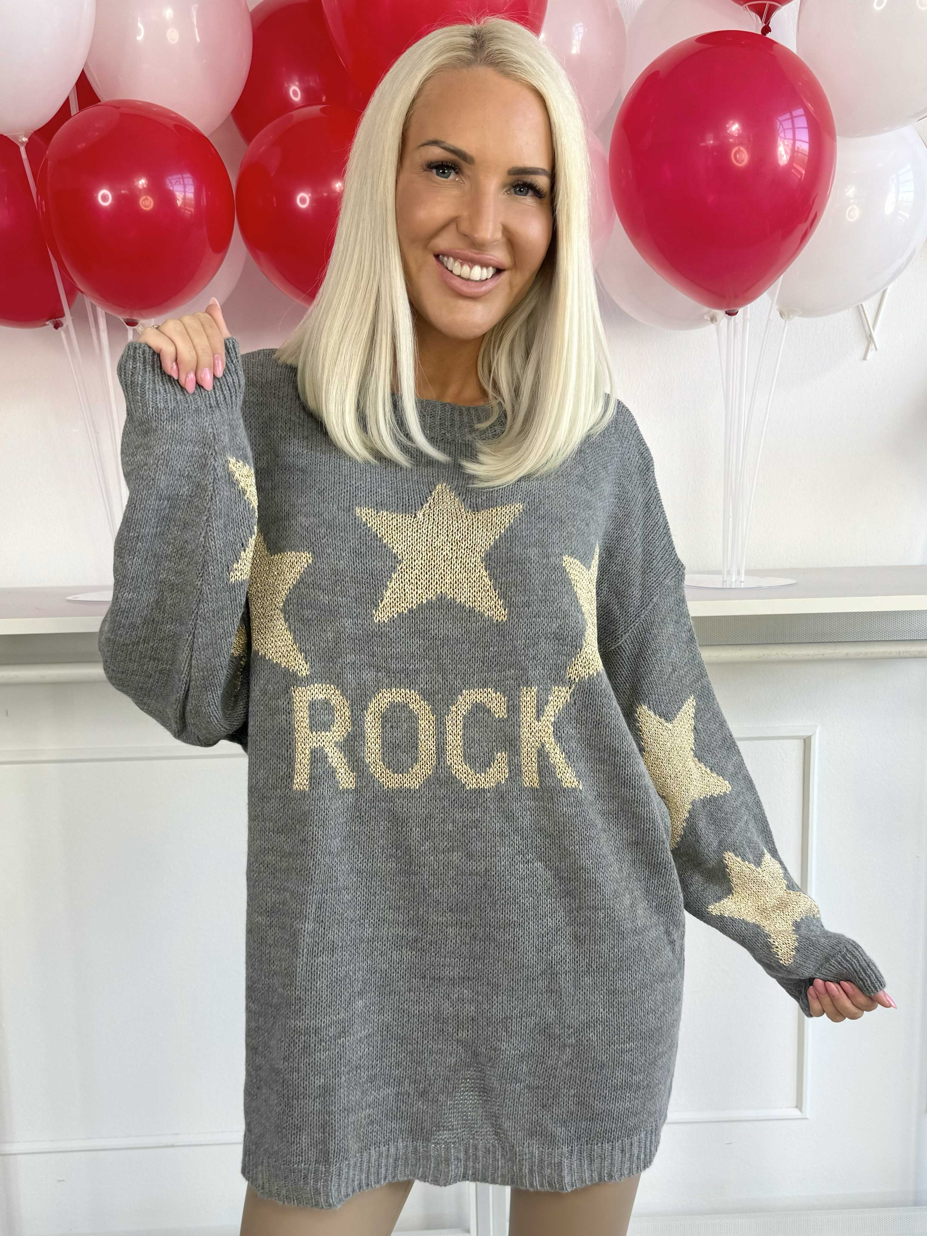 Rock - Strikbluse med stjerner i guldtråde