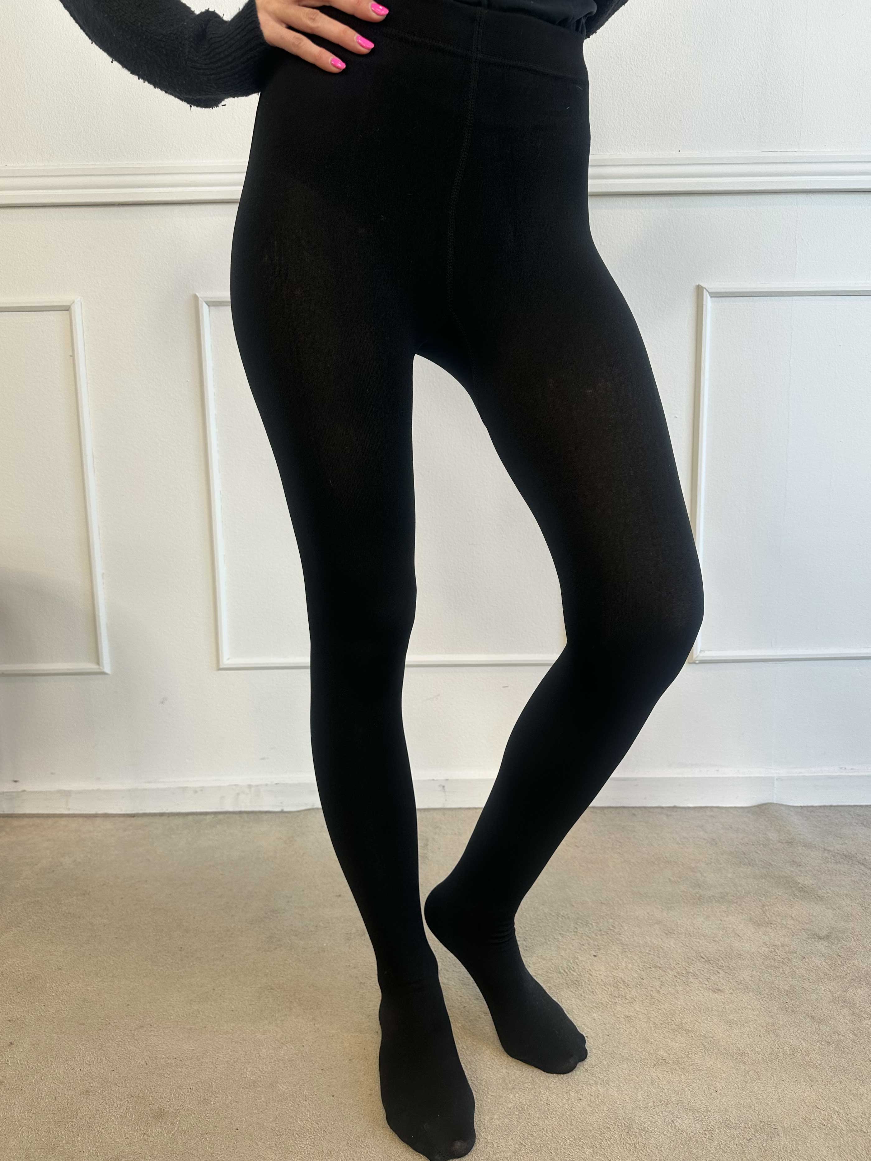 Sibel - Sorte elastiske strømpebukser med foer