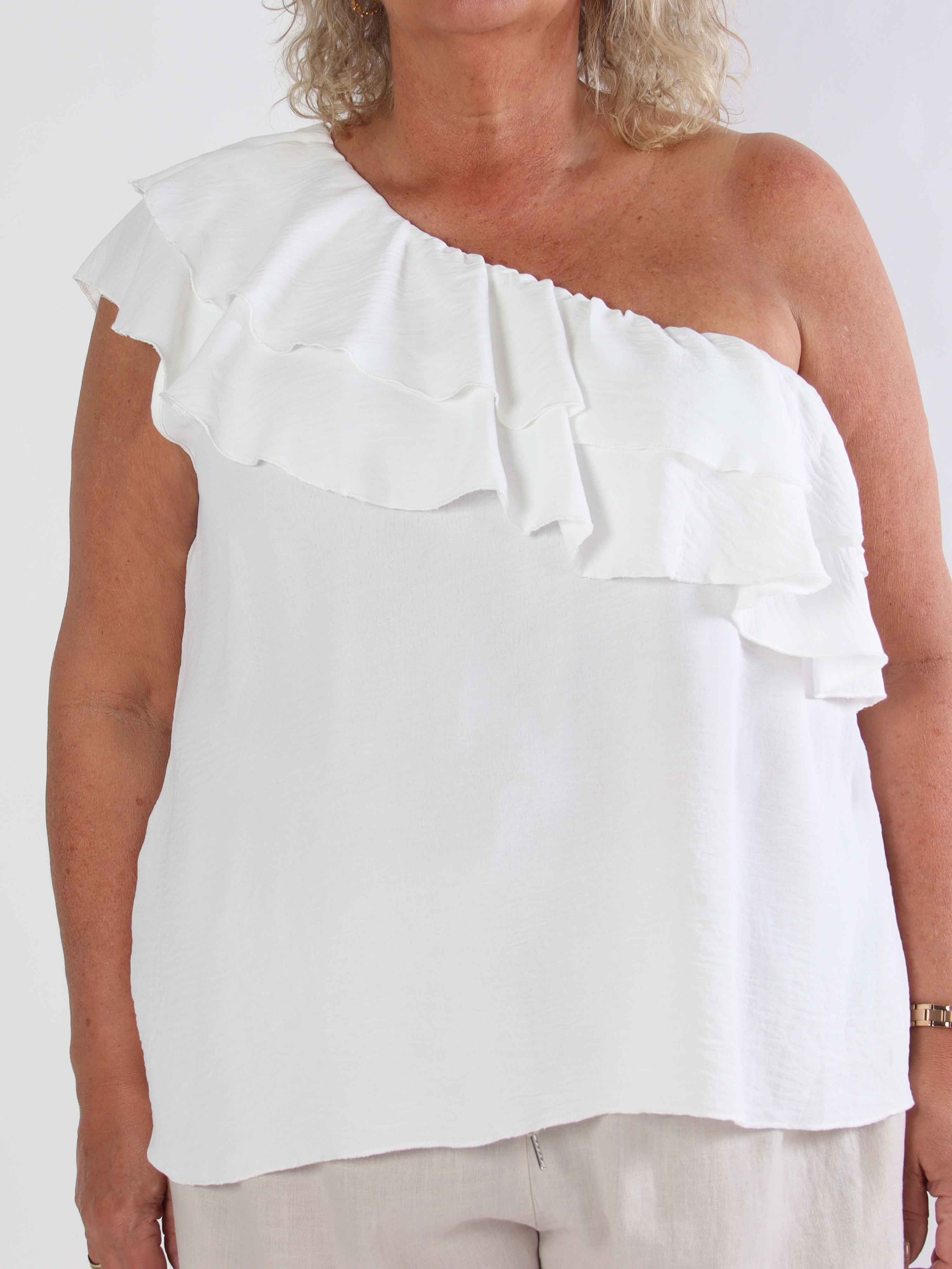 Catelyn Top - Sød one shoulder top med flæser