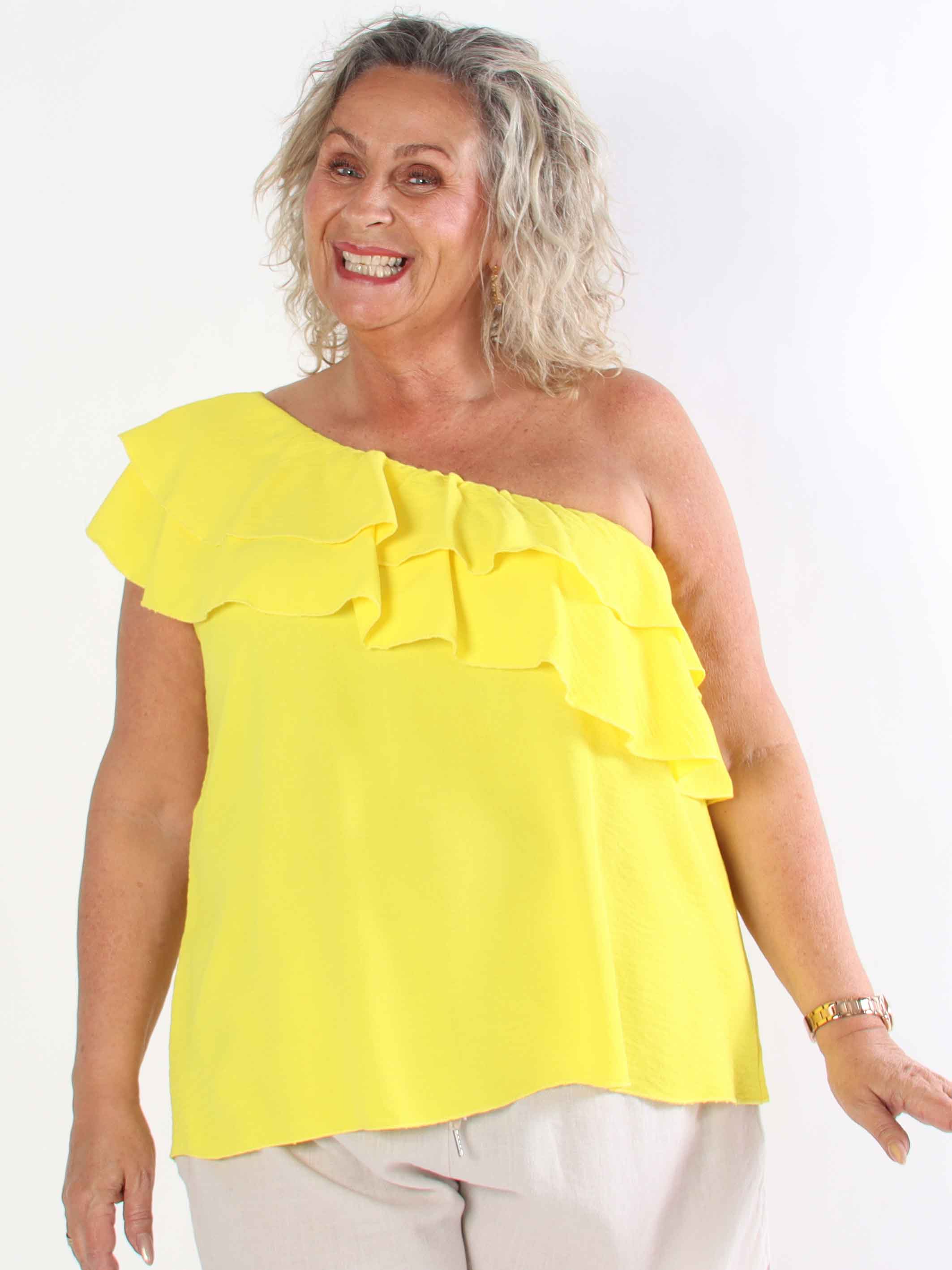 Catelyn Top - Sød one shoulder top med flæser