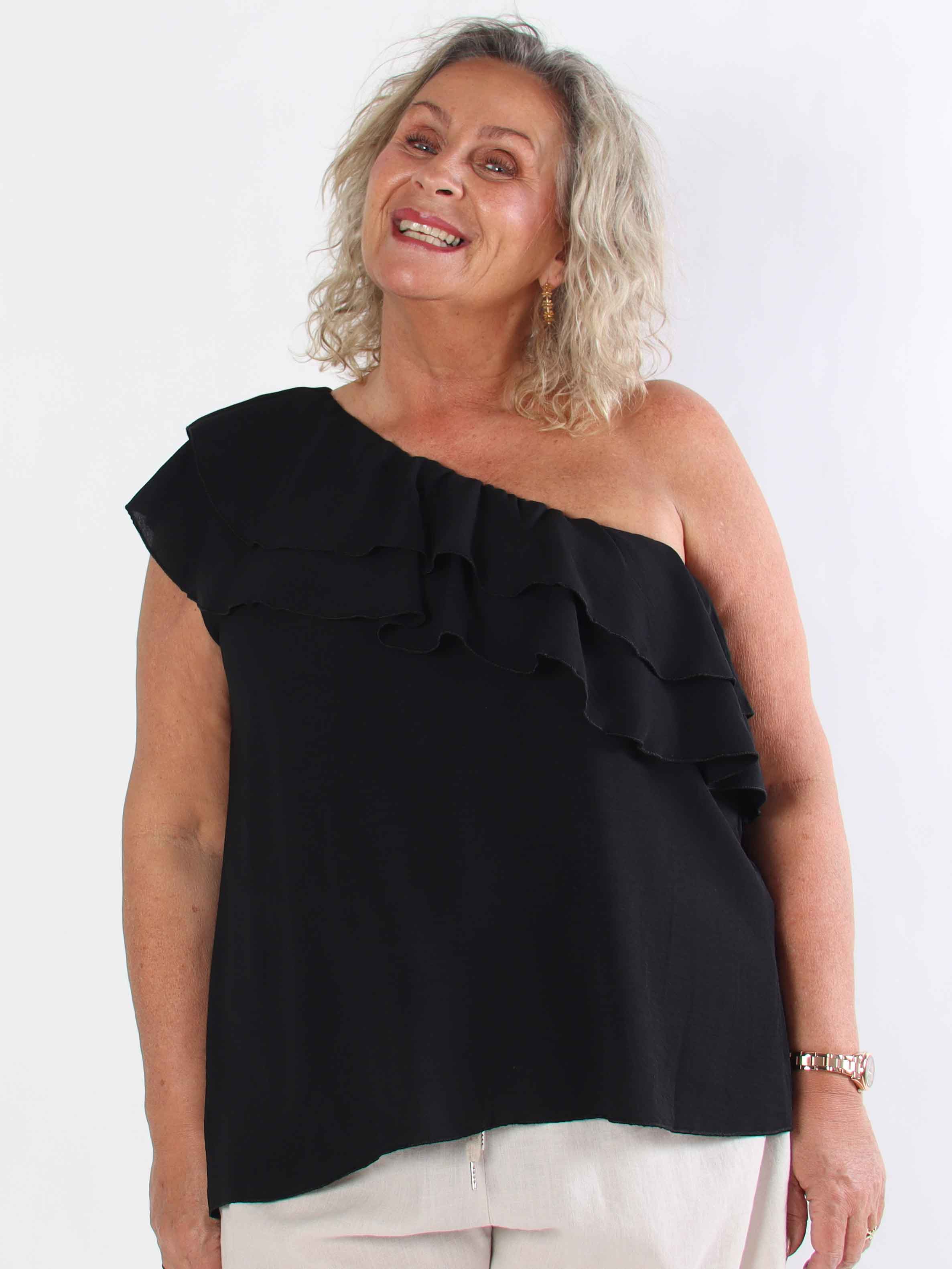 Catelyn Top - Sød one shoulder top med flæser