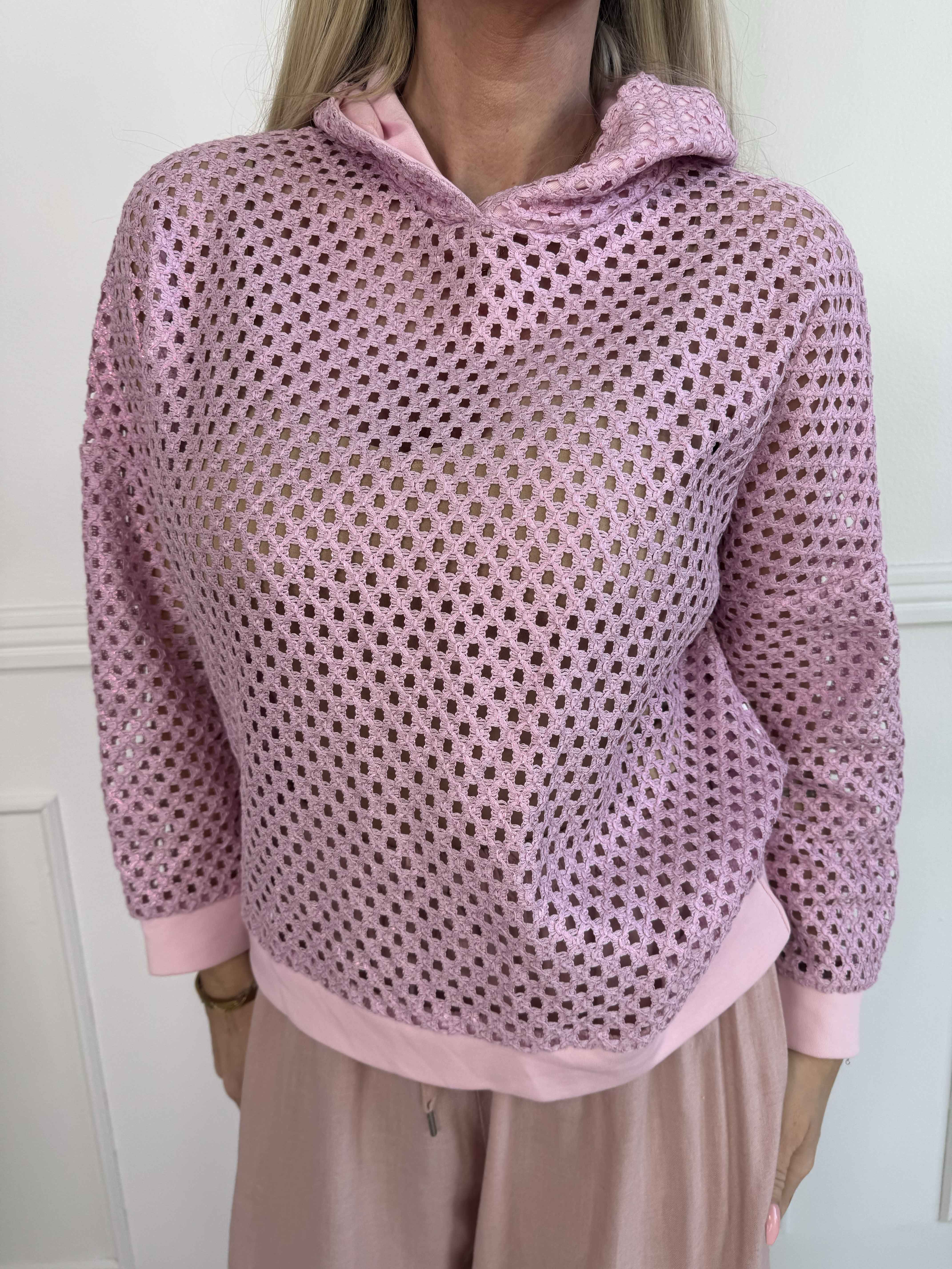 Martha - Hoodie i bomuld med hulmønster og let shine