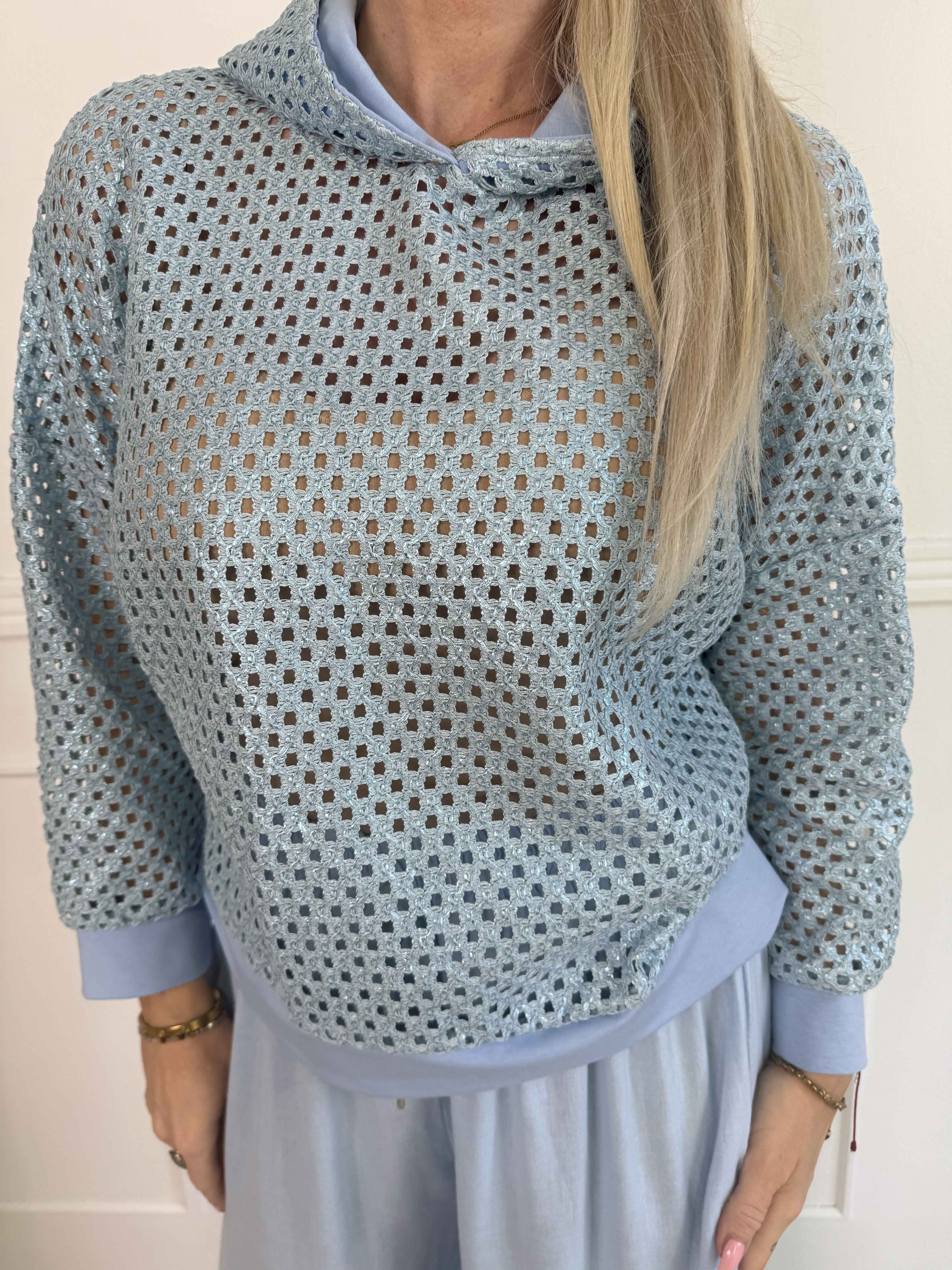 Martha - Hoodie i bomuld med hulmønster og let shine