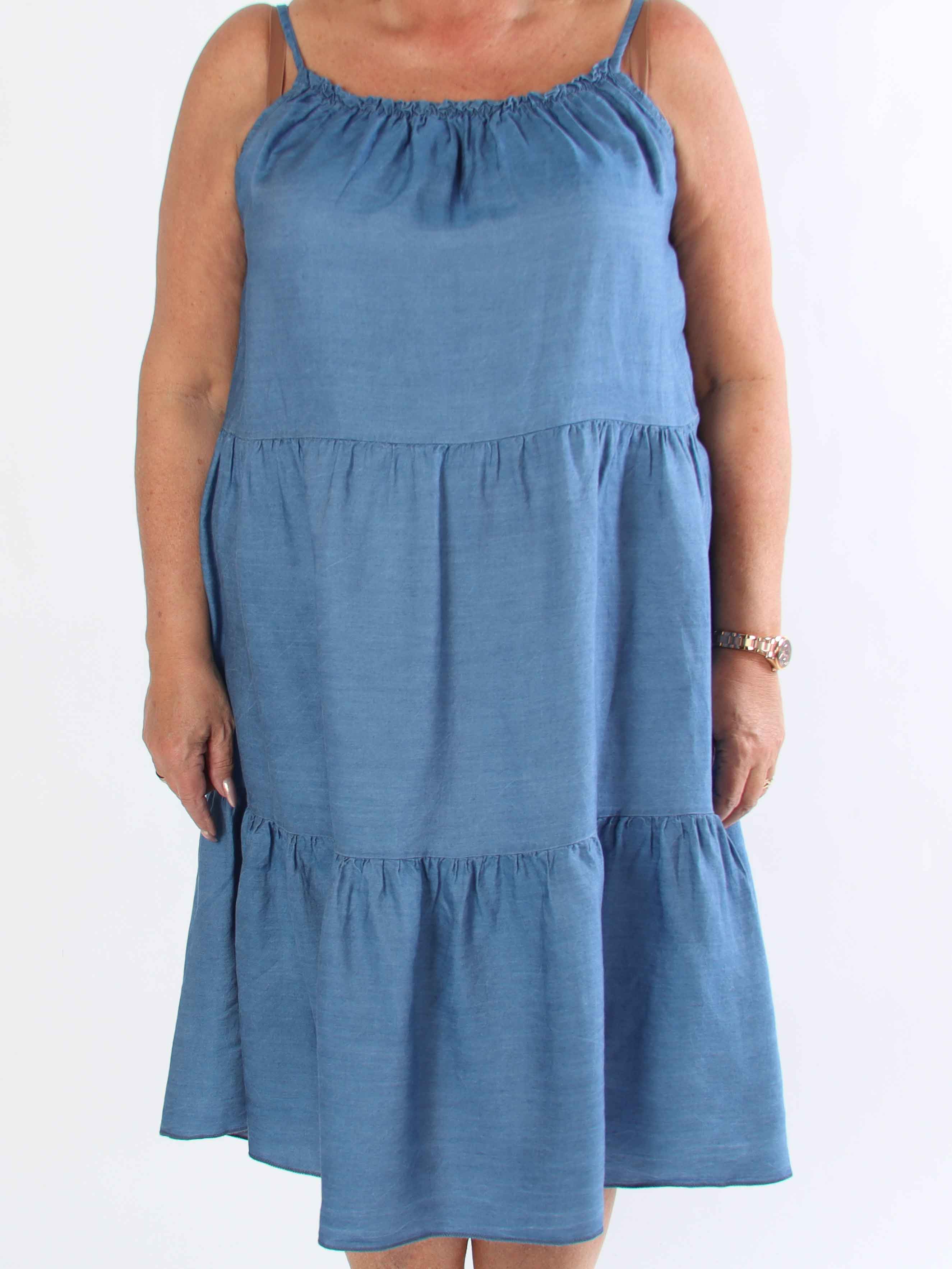 Lyla - Lang lag på lag plus size kjole i denim