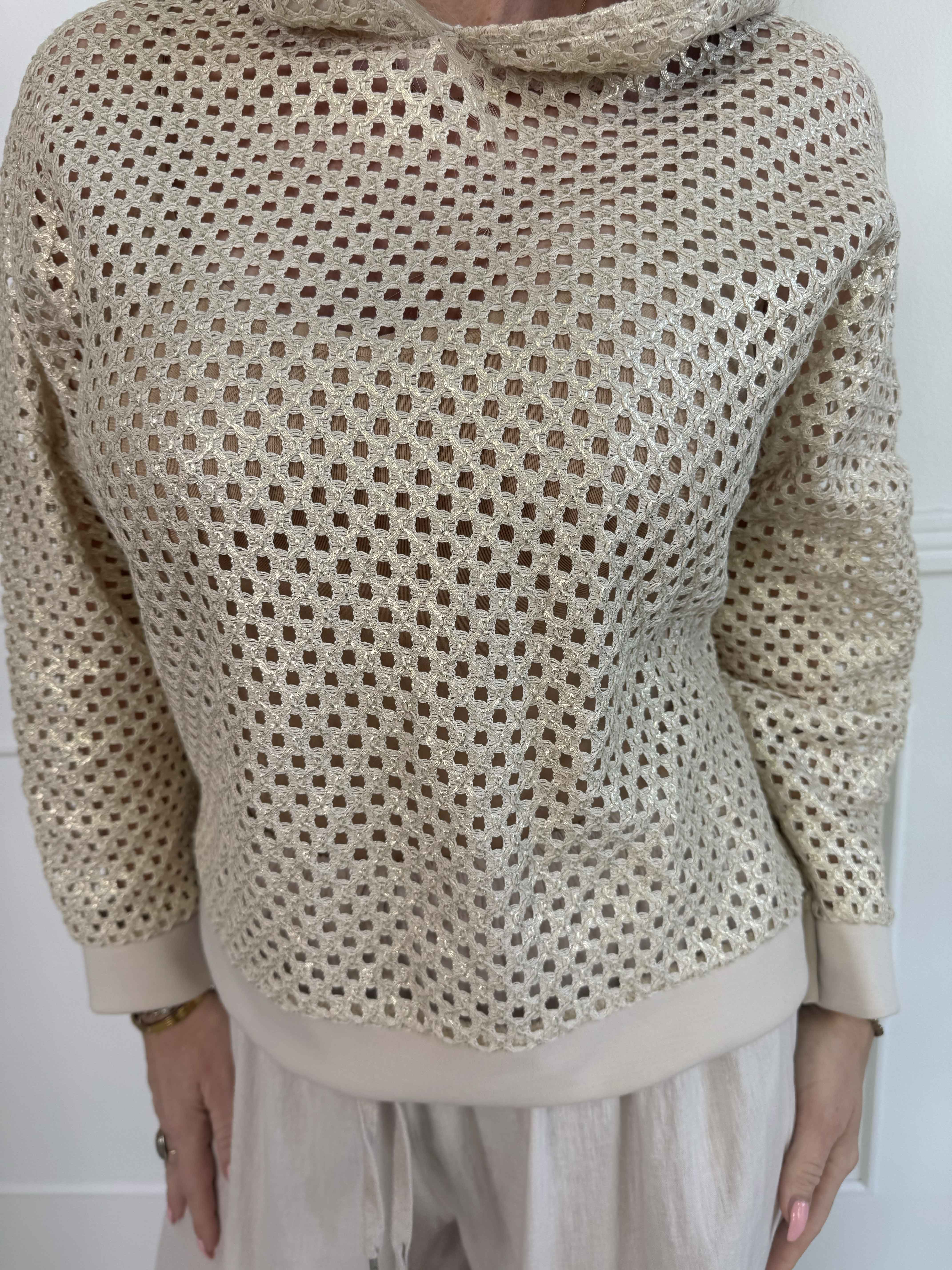 Martha - Hoodie i bomuld med hulmønster og let shine