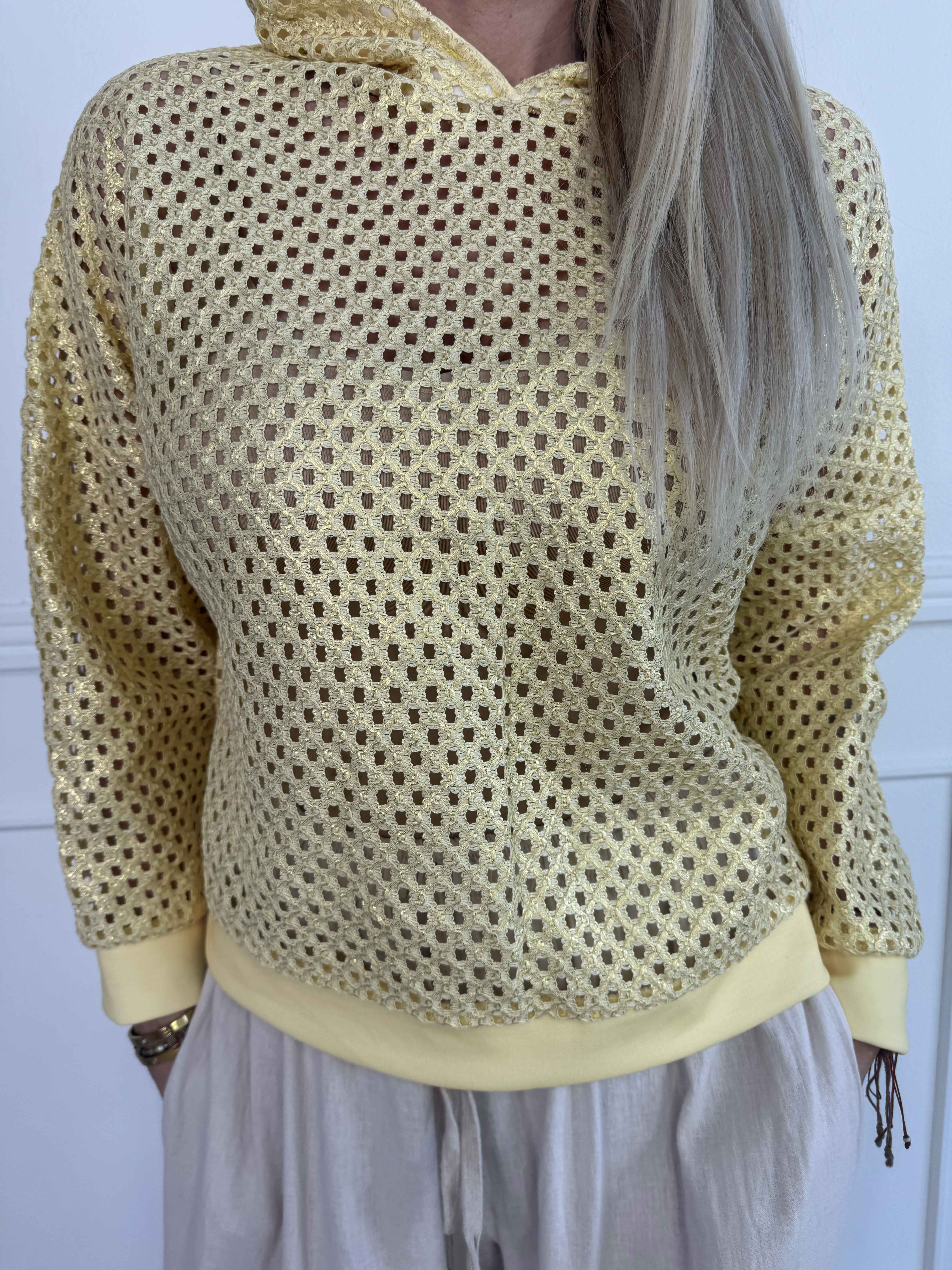 Martha - Hoodie i bomuld med hulmønster og let shine