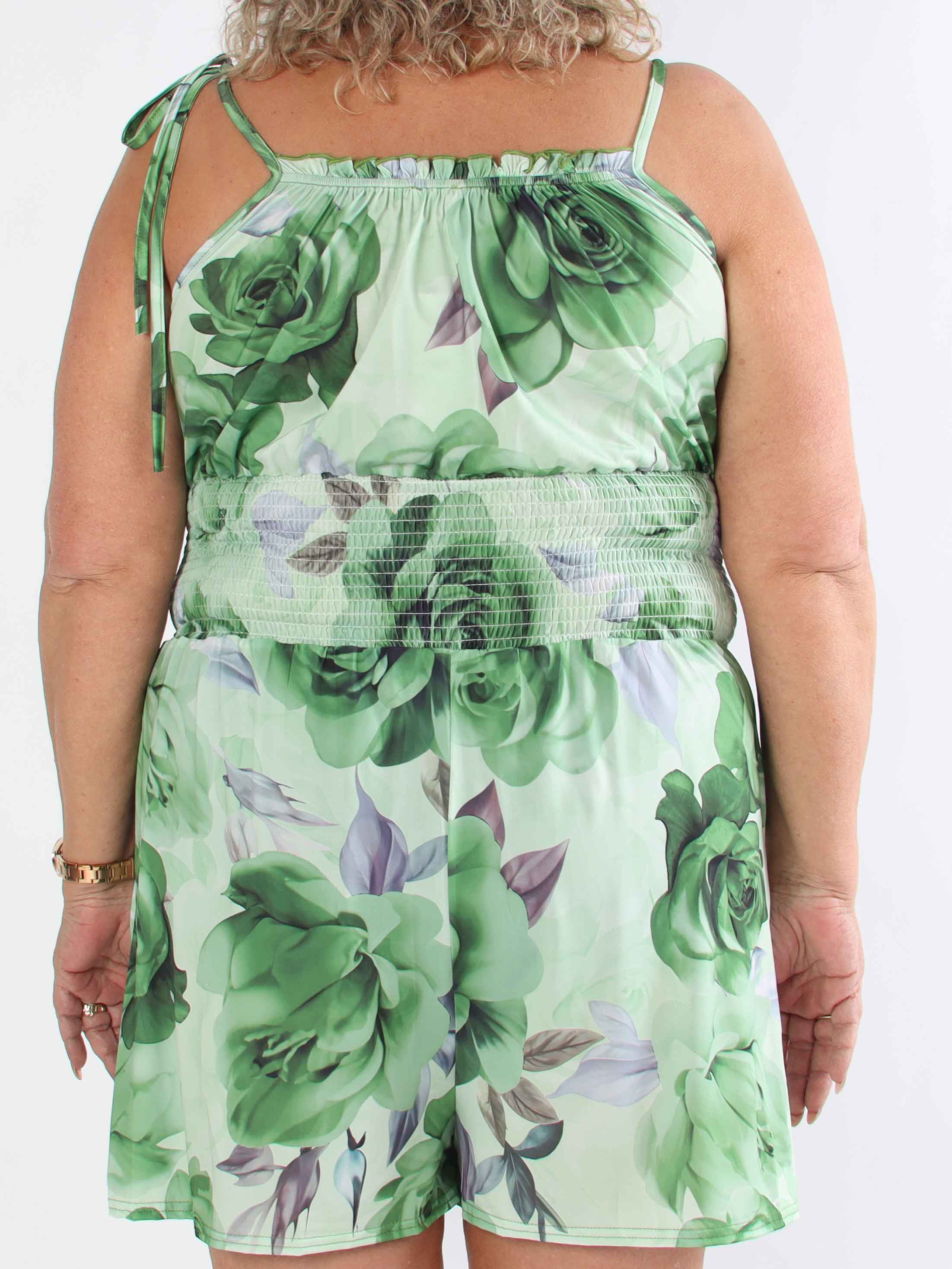 Lyra - Elastisk plus size buksedragt med smock i taljen