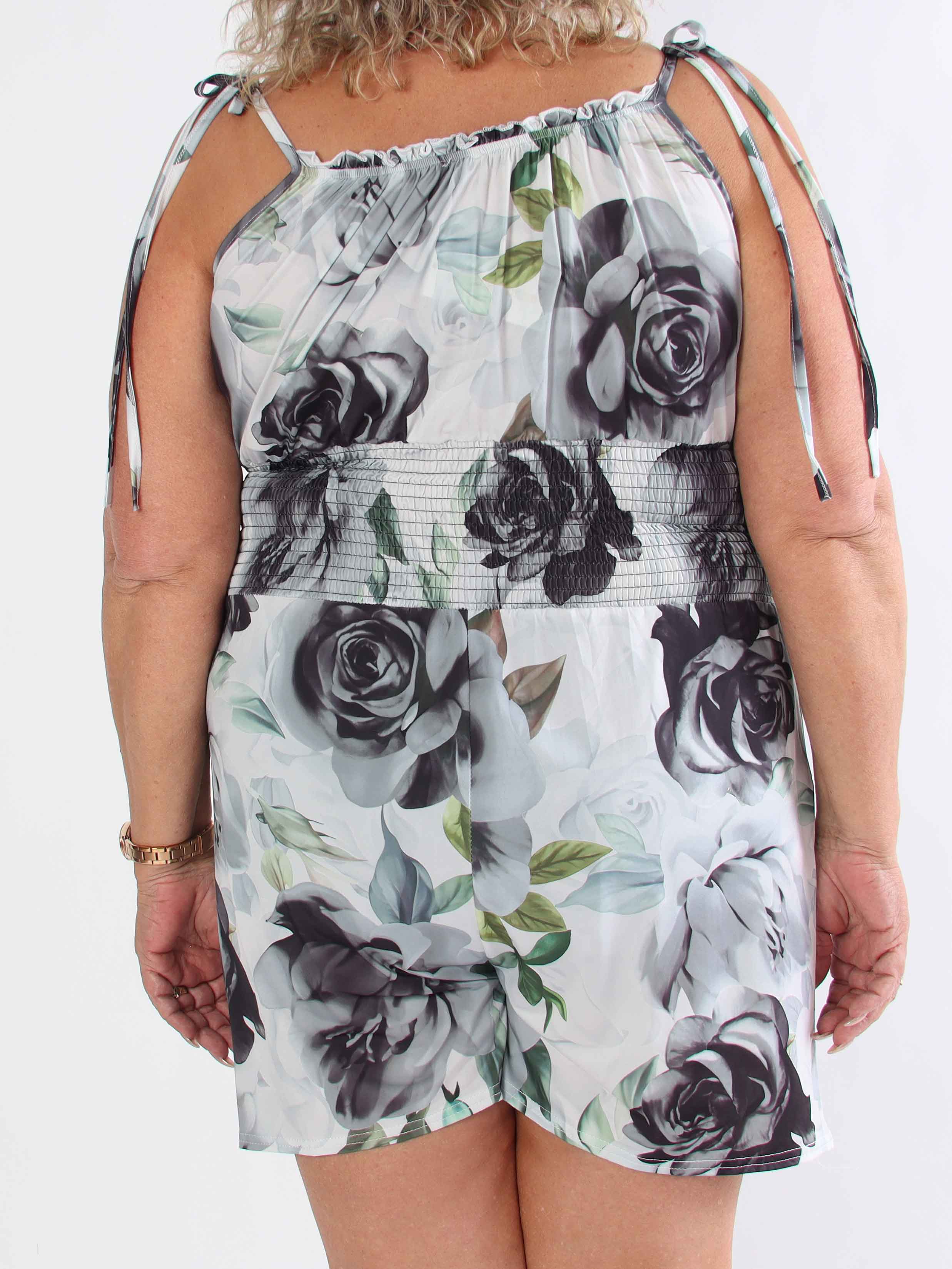 Lyra - Elastisk plus size buksedragt med smock i taljen