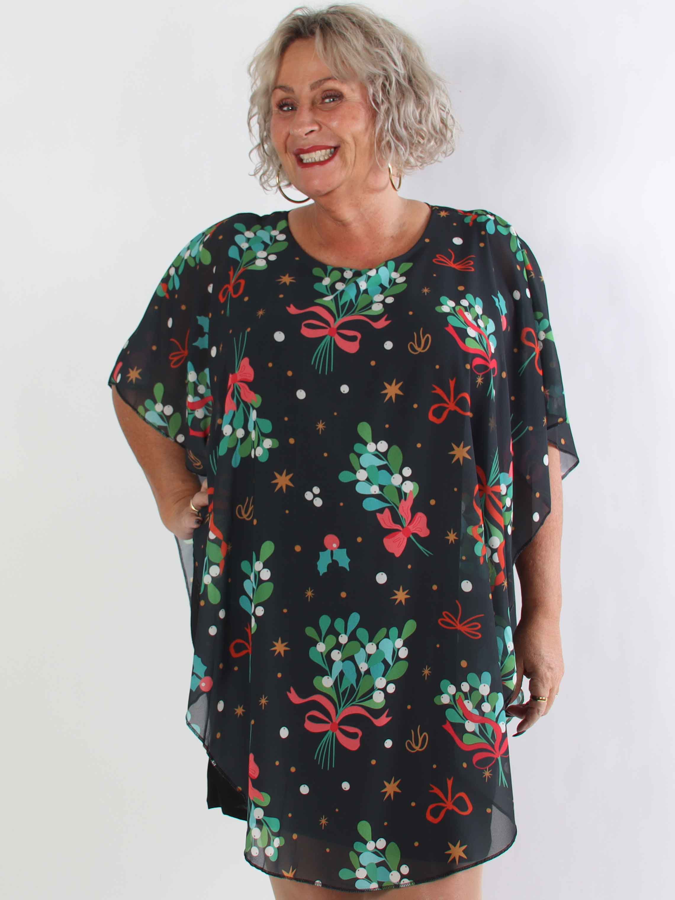 Kenya Mistletoe - Plus size tunikakjole med mistelten motiver på