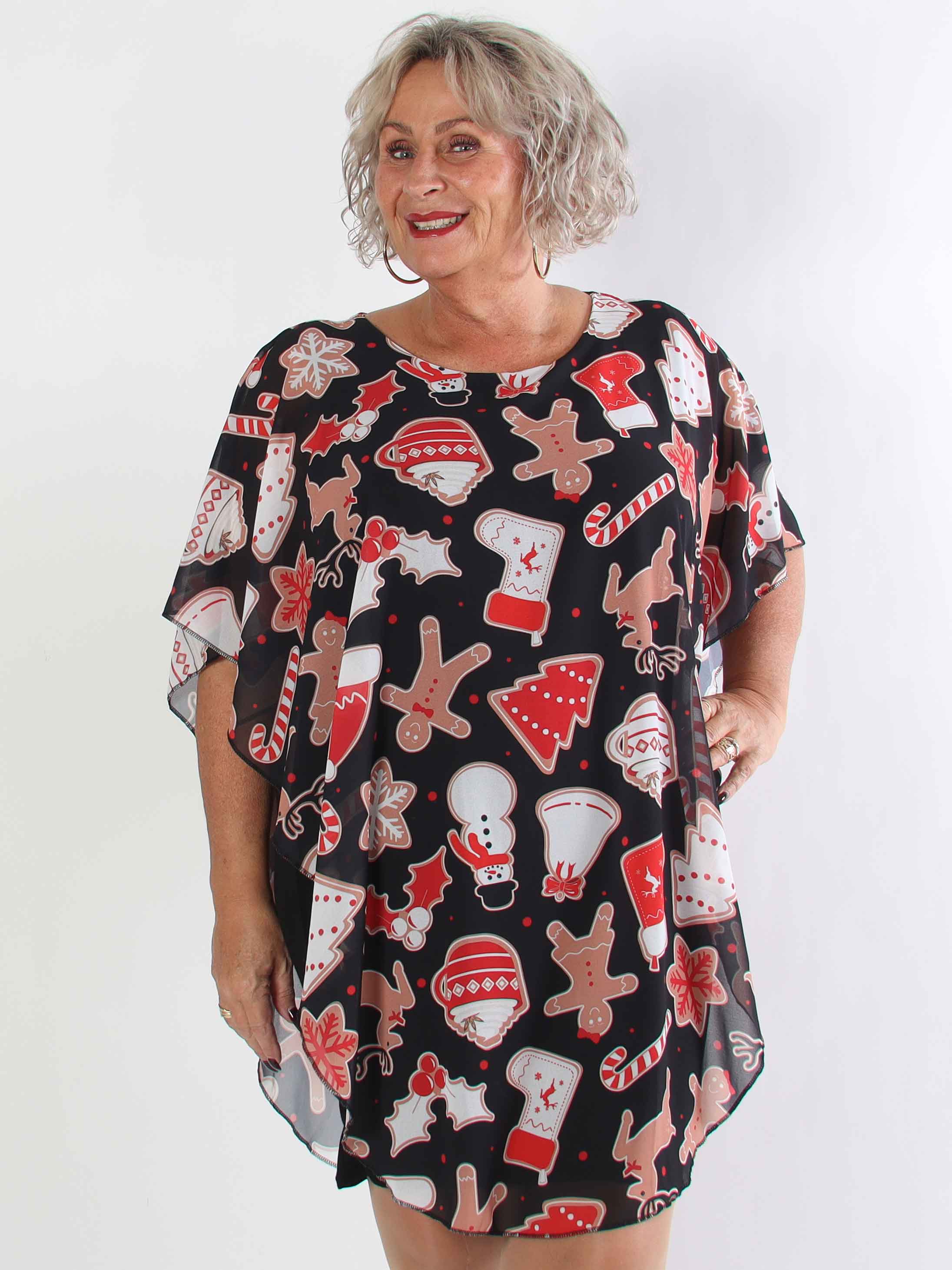 Kenya Gingerbread - Plus size tunikakjole med mistelten motiver på