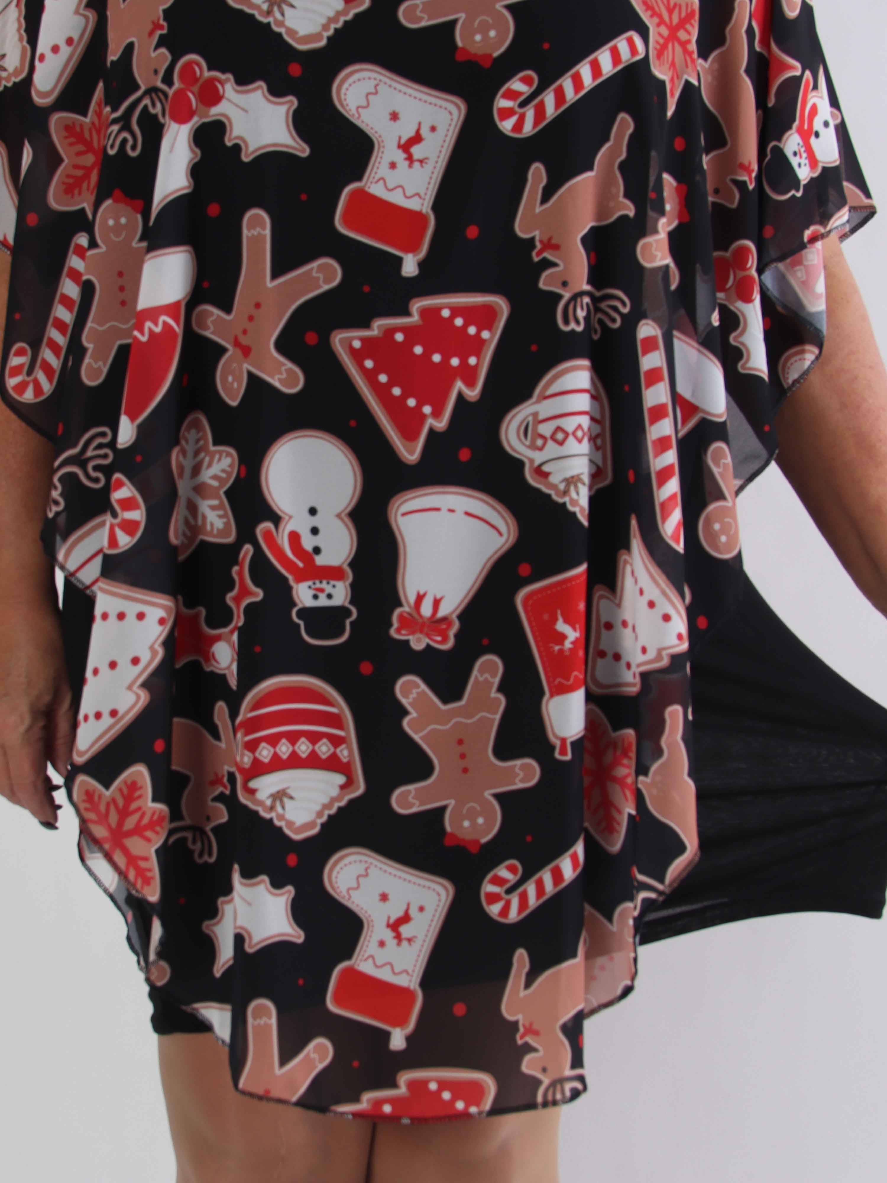 Kenya Gingerbread - Plus size tunikakjole med mistelten motiver på