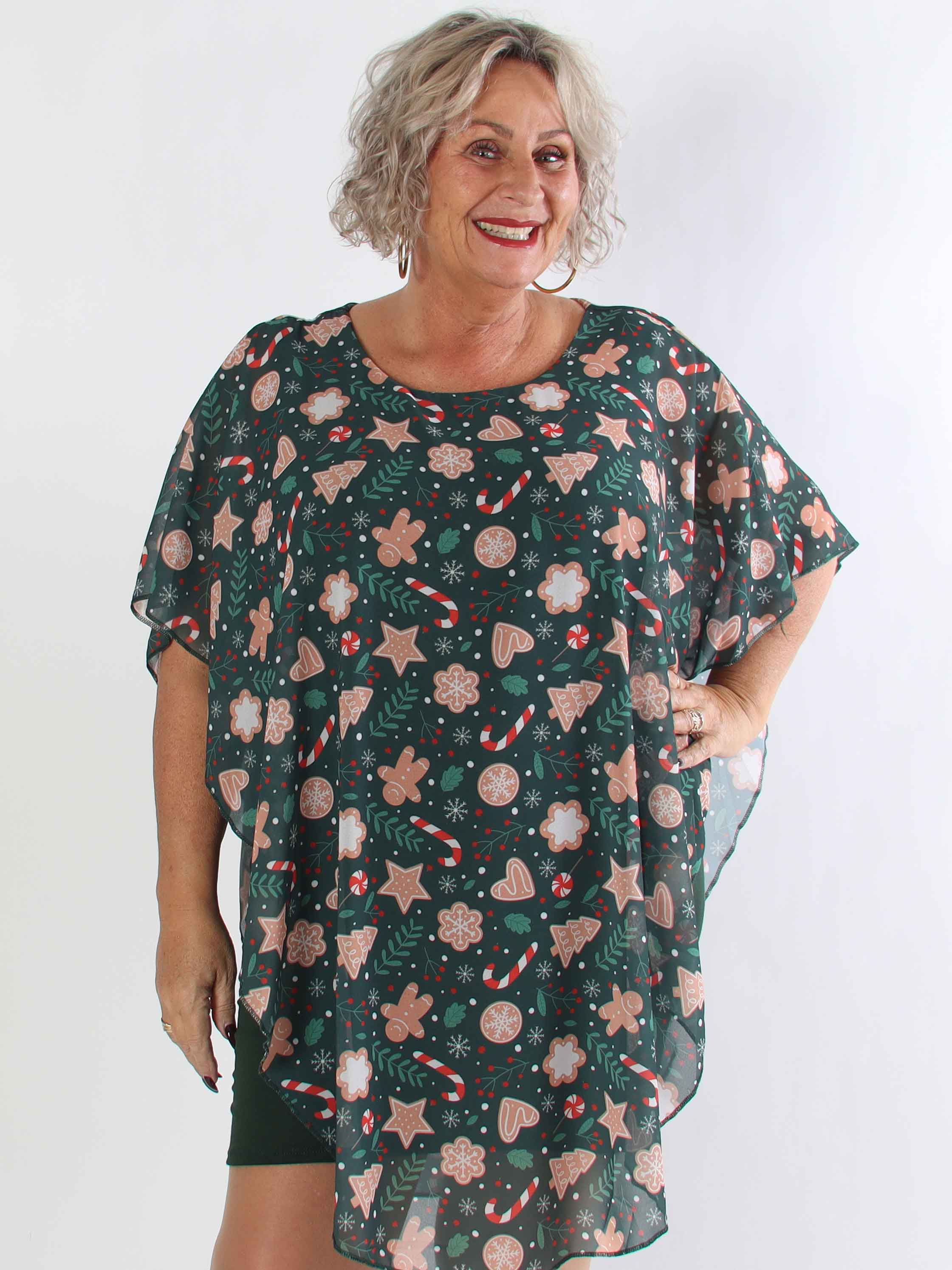 Kenya Gingerbread - Plus size tunikakjole med mistelten motiver på