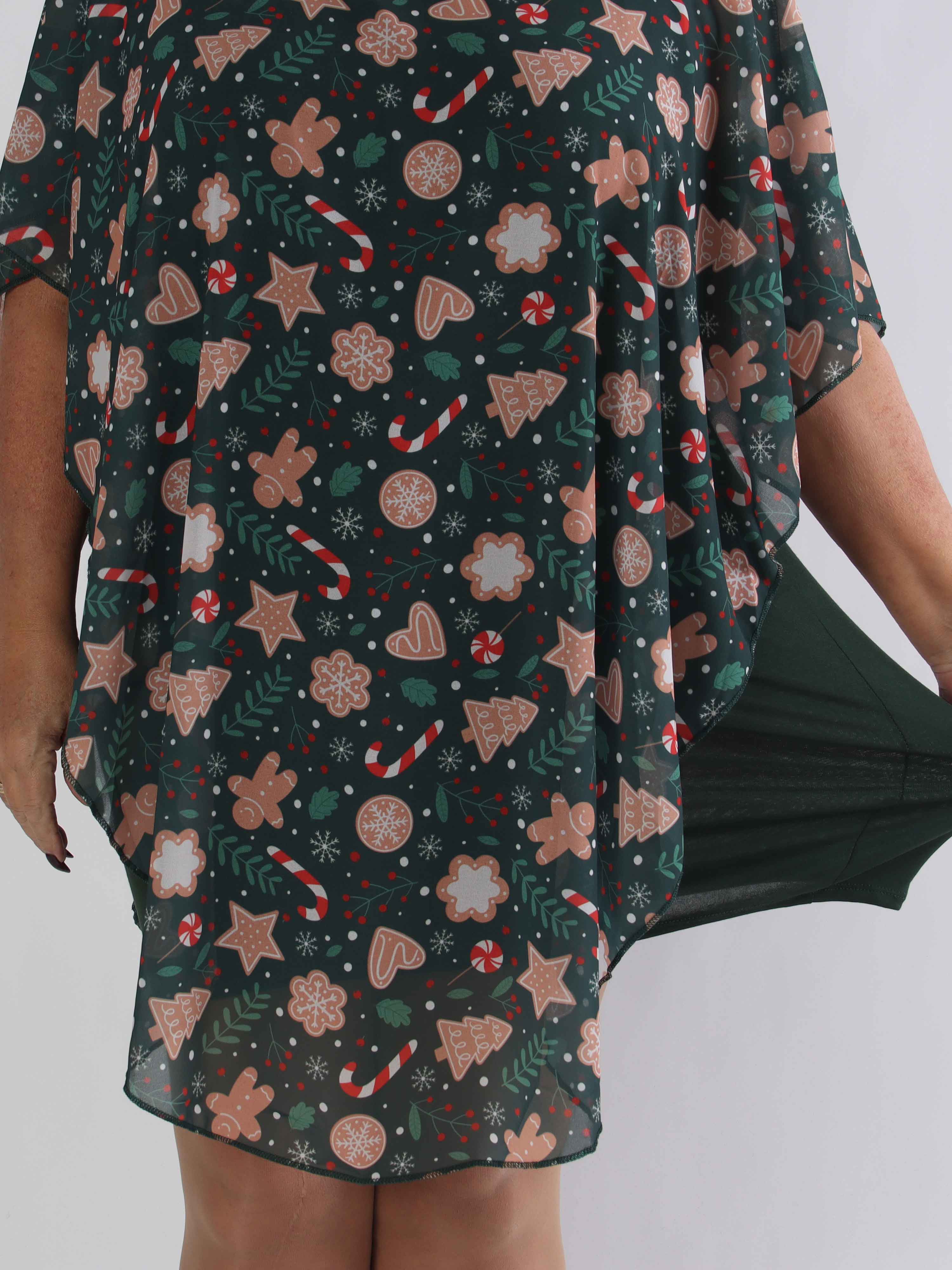 Kenya Gingerbread - Plus size tunikakjole med mistelten motiver på