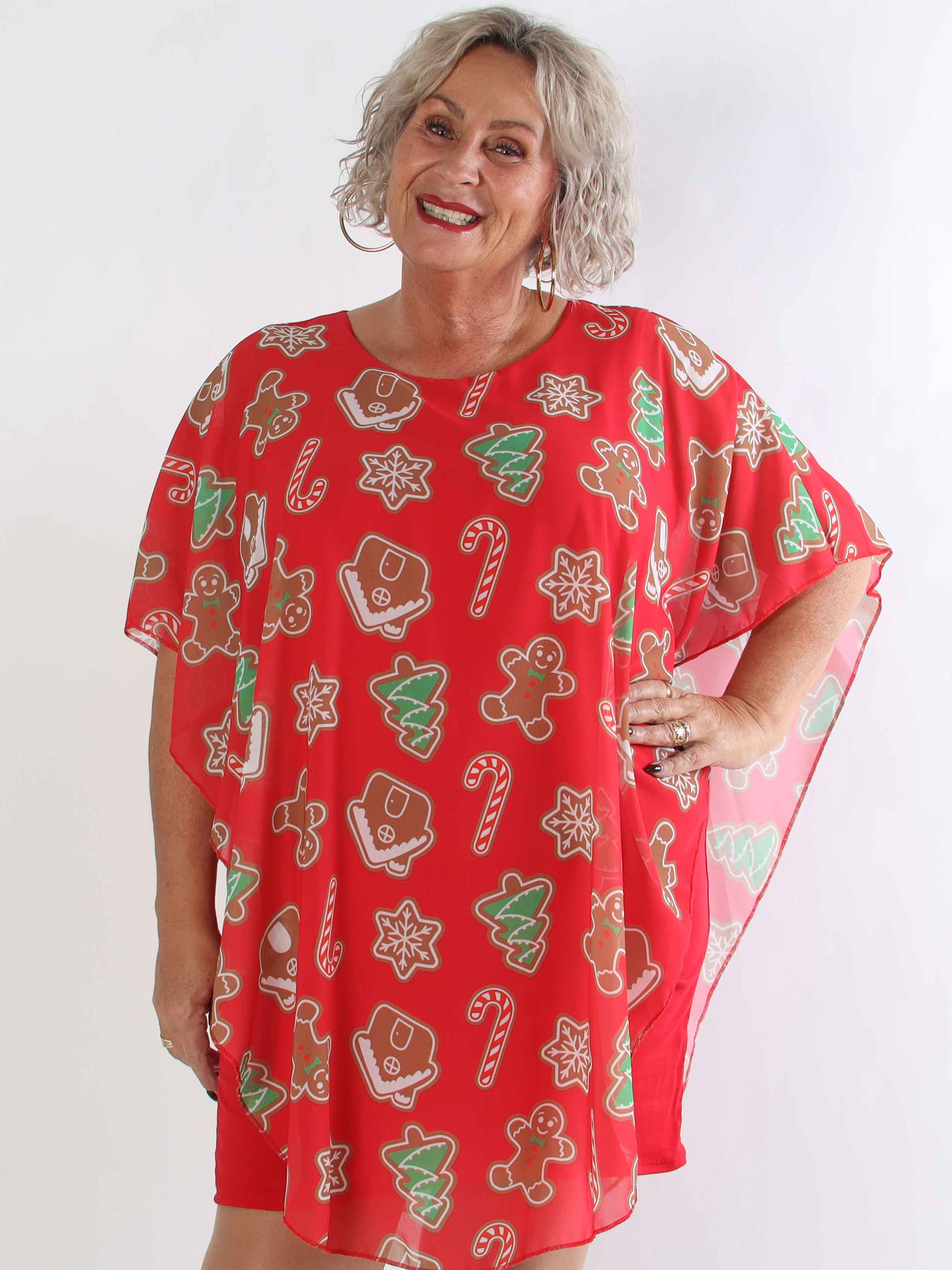 Kenya Gingerbread - Plus size tunikakjole med mistelten motiver på