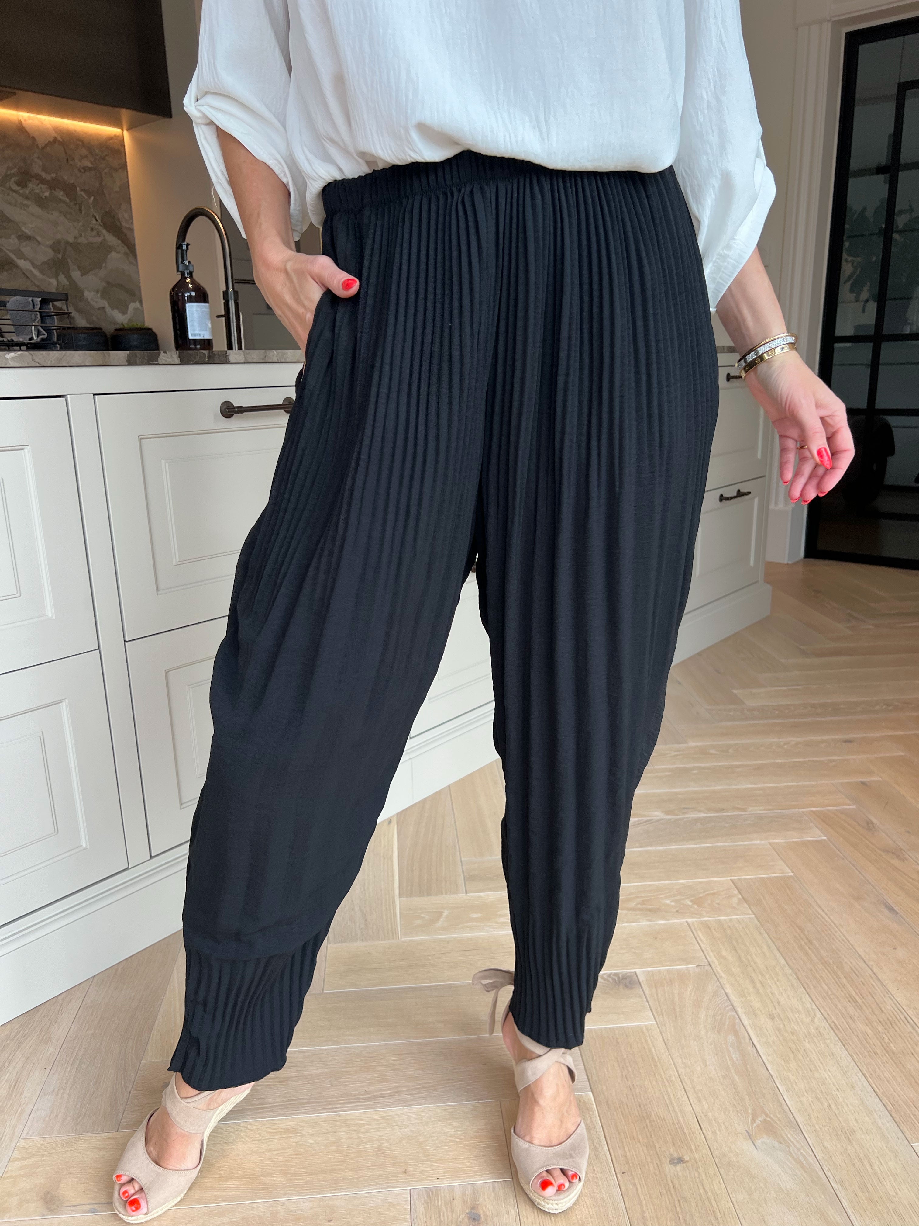 Paja - Løse plisserede bukser med elastikkant i livet