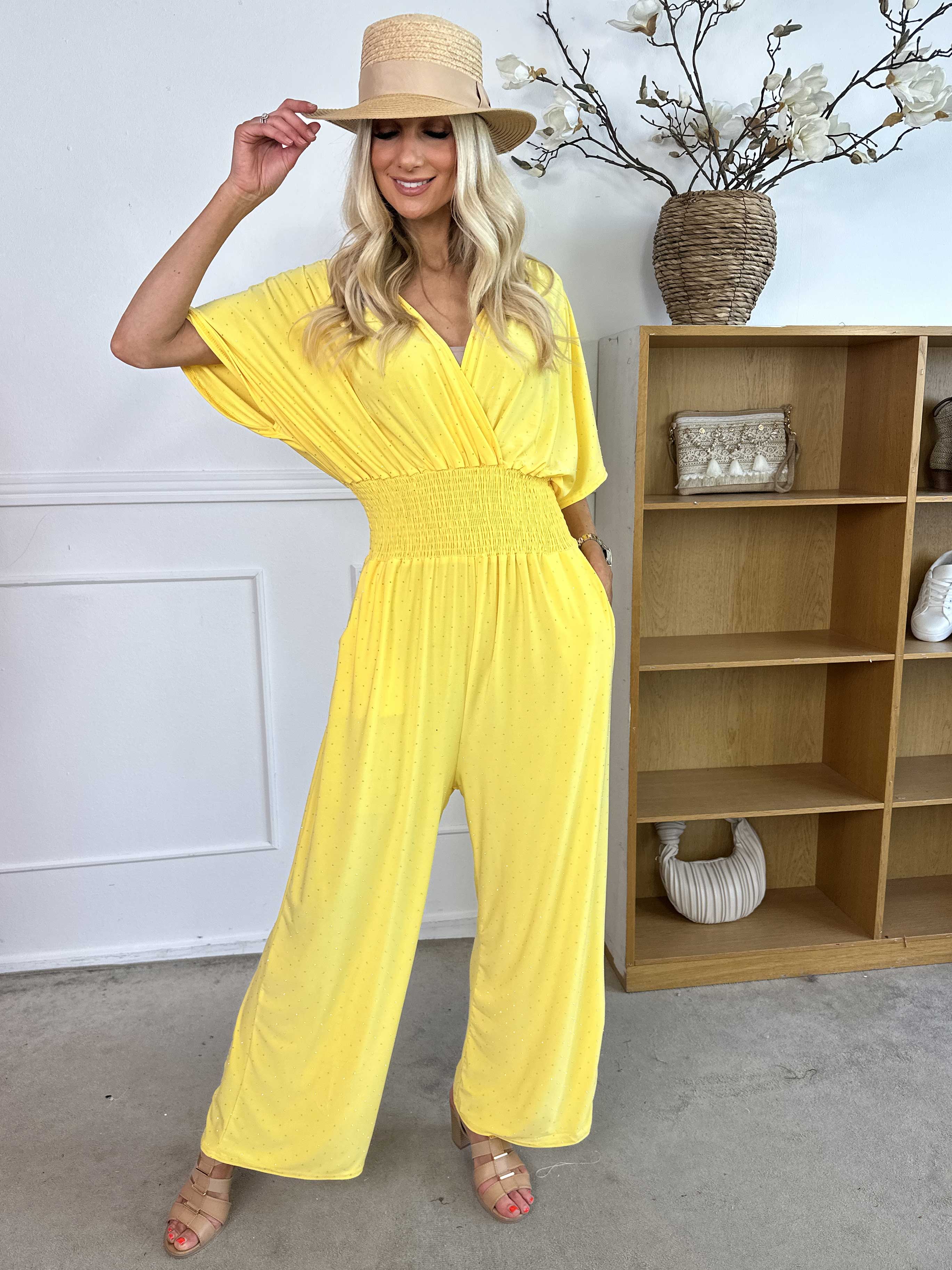 Pams Crystal Jumpsuit - Elastisk buksedragt pyntet med similisten