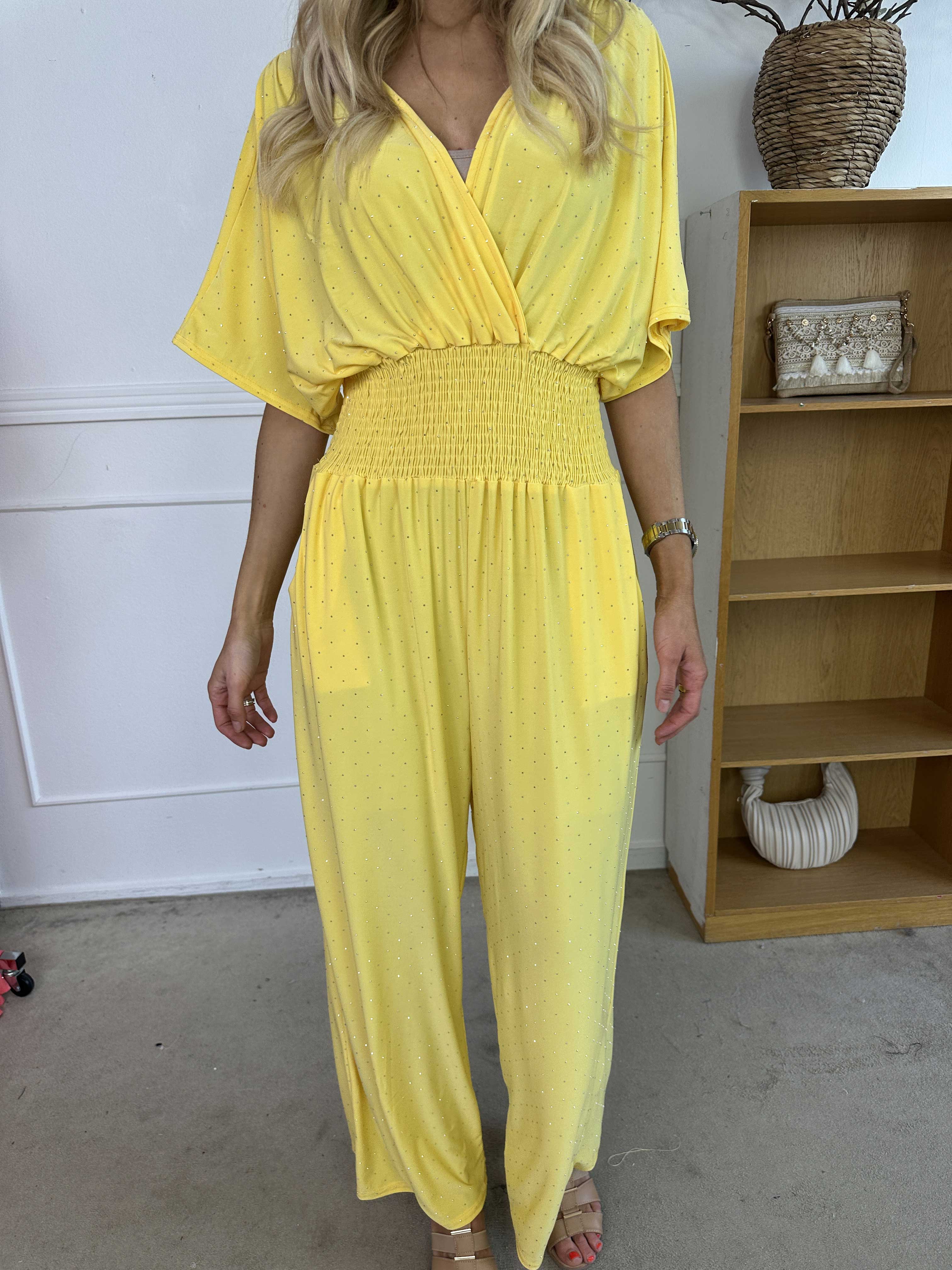 Pams Crystal Jumpsuit - Elastisk buksedragt pyntet med similisten