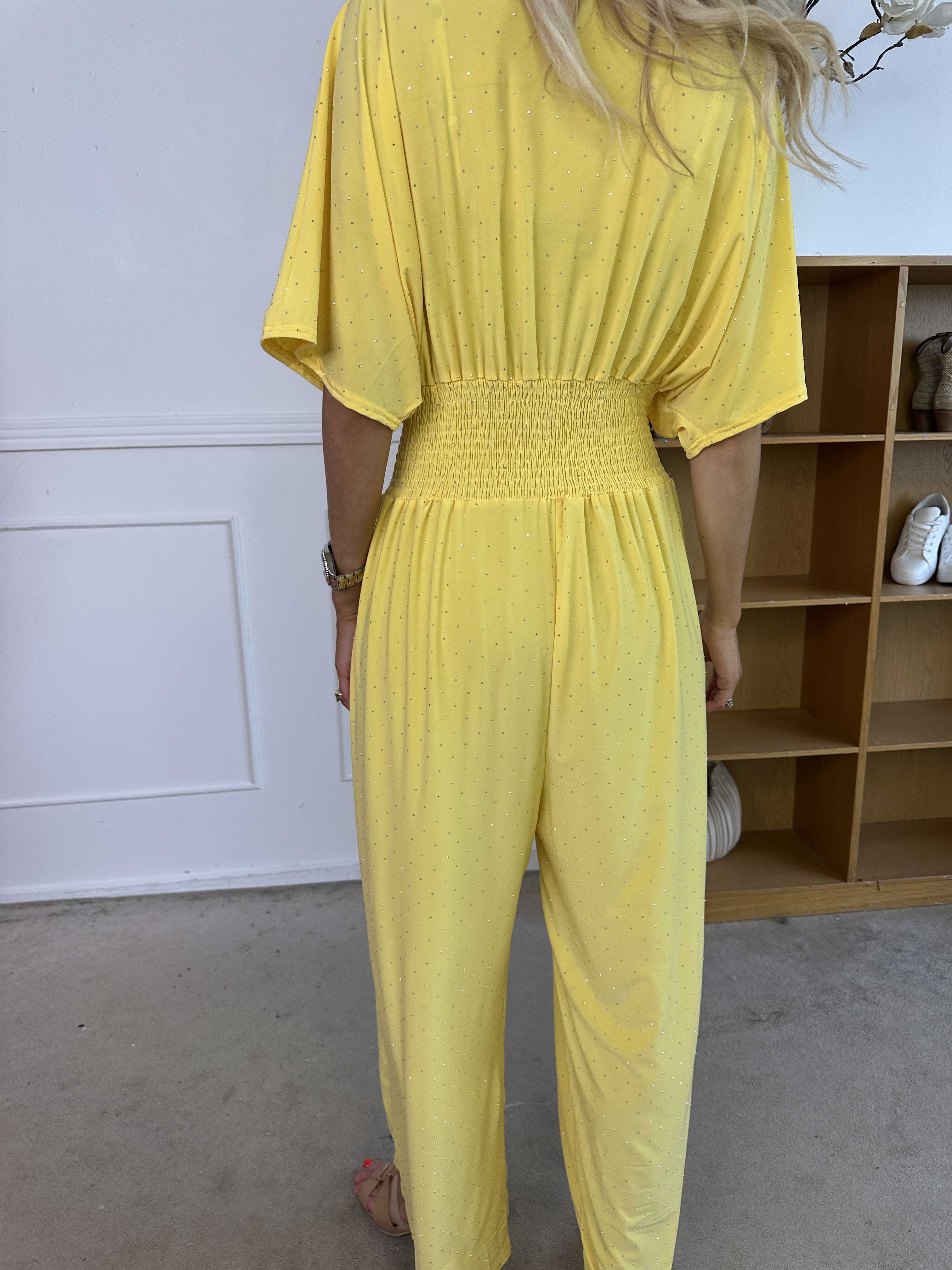 Pams Crystal Jumpsuit - Elastisk buksedragt pyntet med similisten