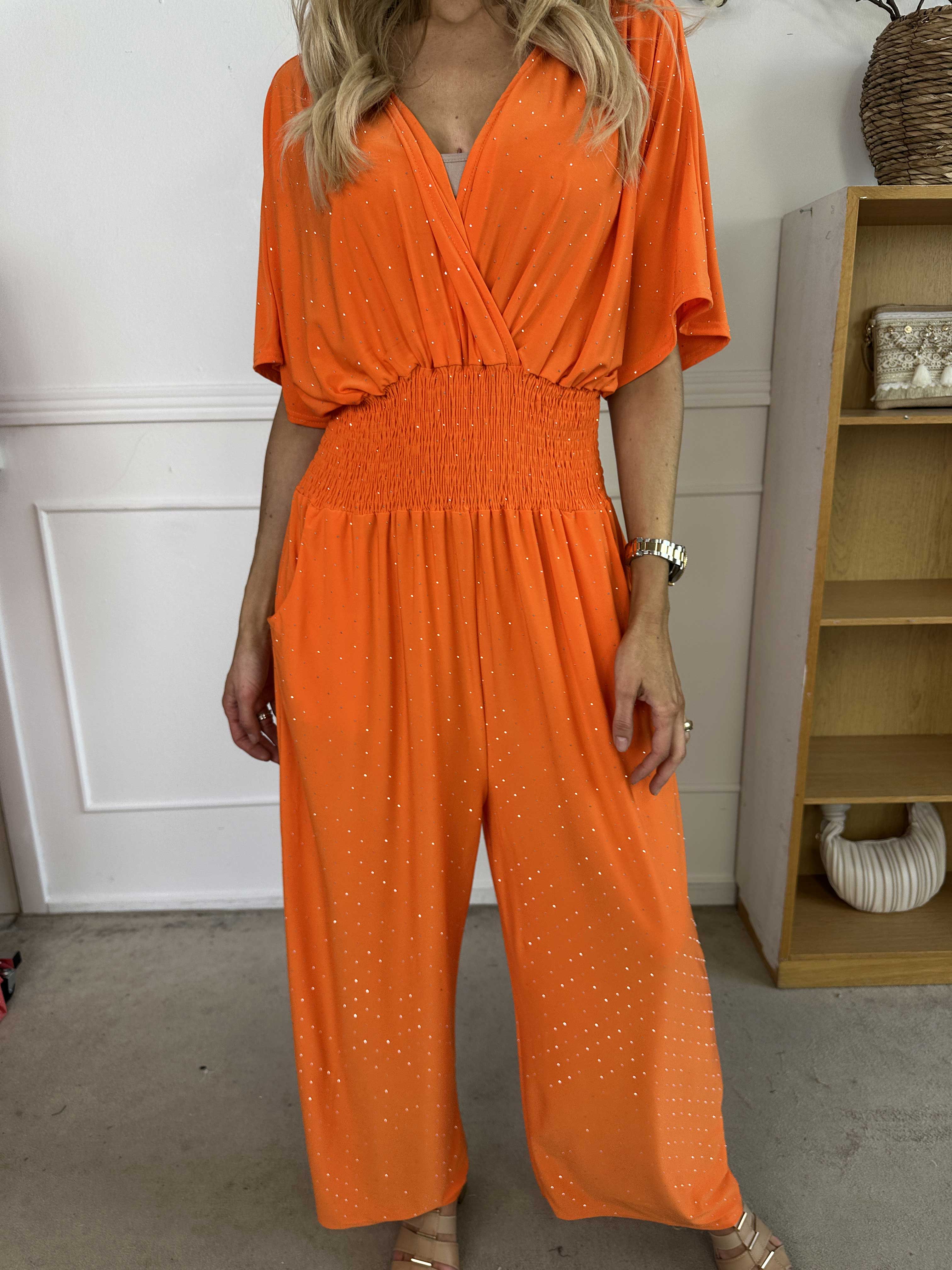 Pams Crystal Jumpsuit - Elastisk buksedragt pyntet med similisten