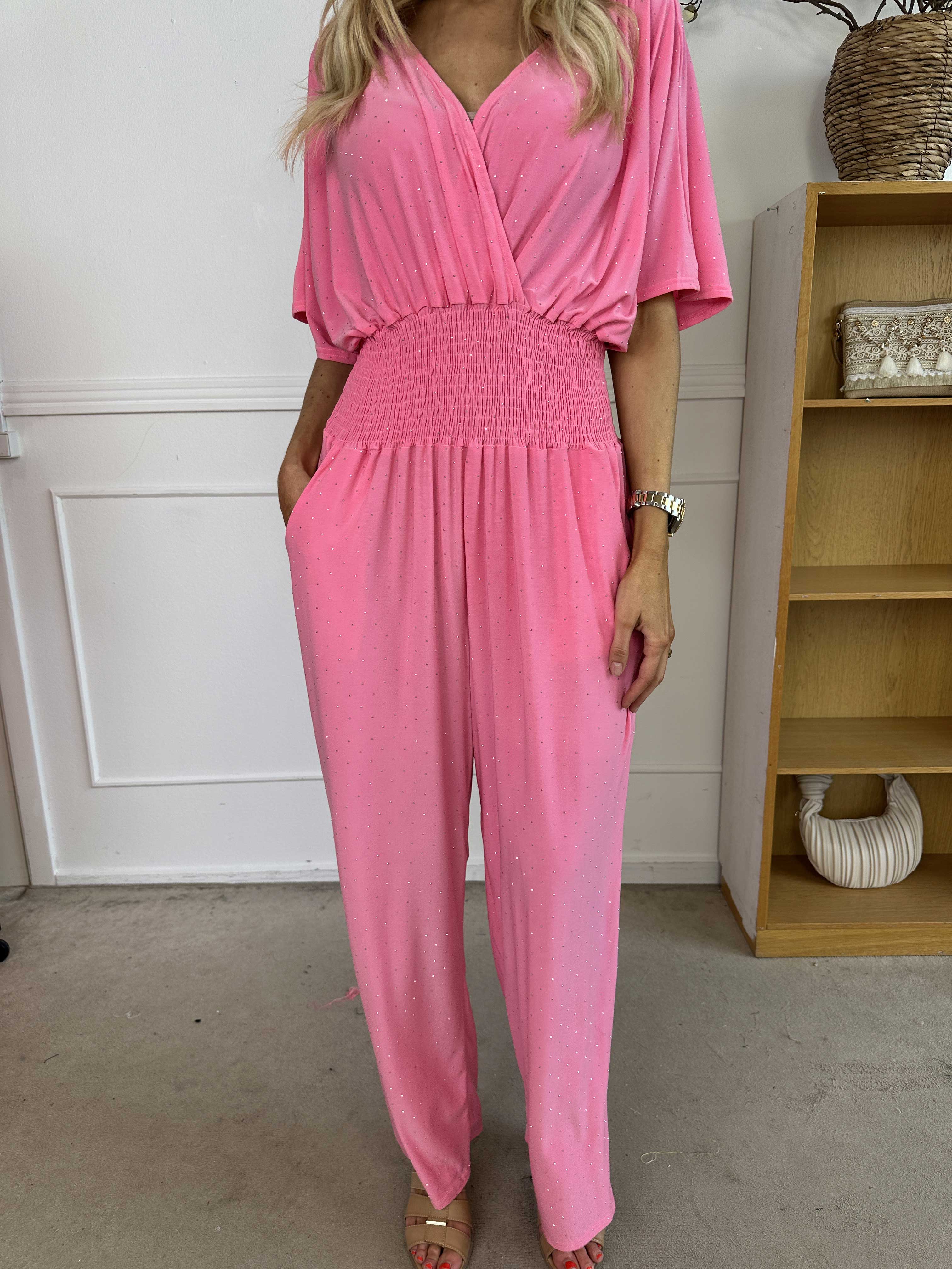 Pams Crystal Jumpsuit - Elastisk buksedragt pyntet med similisten