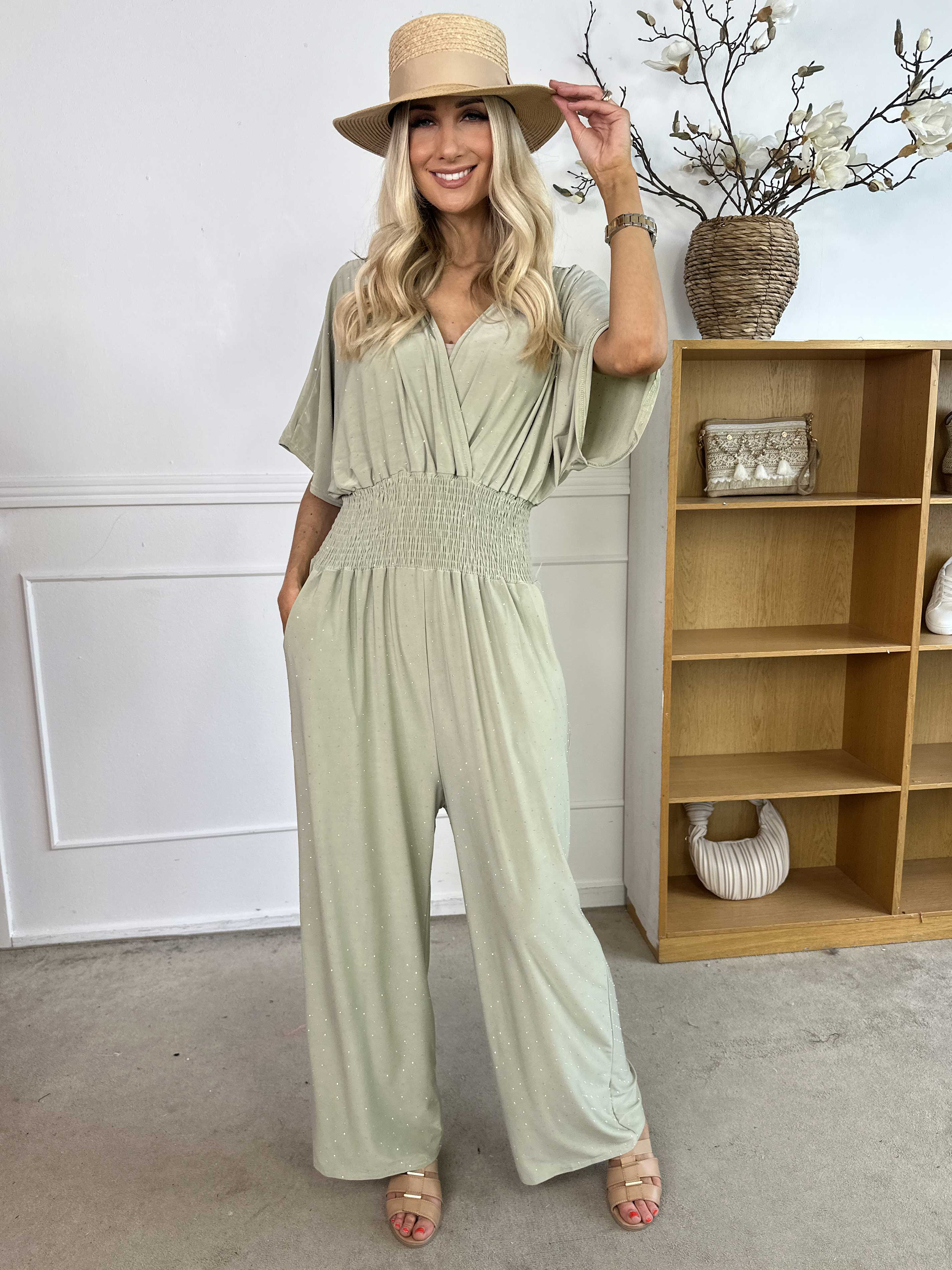 Pams Crystal Jumpsuit - Elastisk buksedragt pyntet med similisten