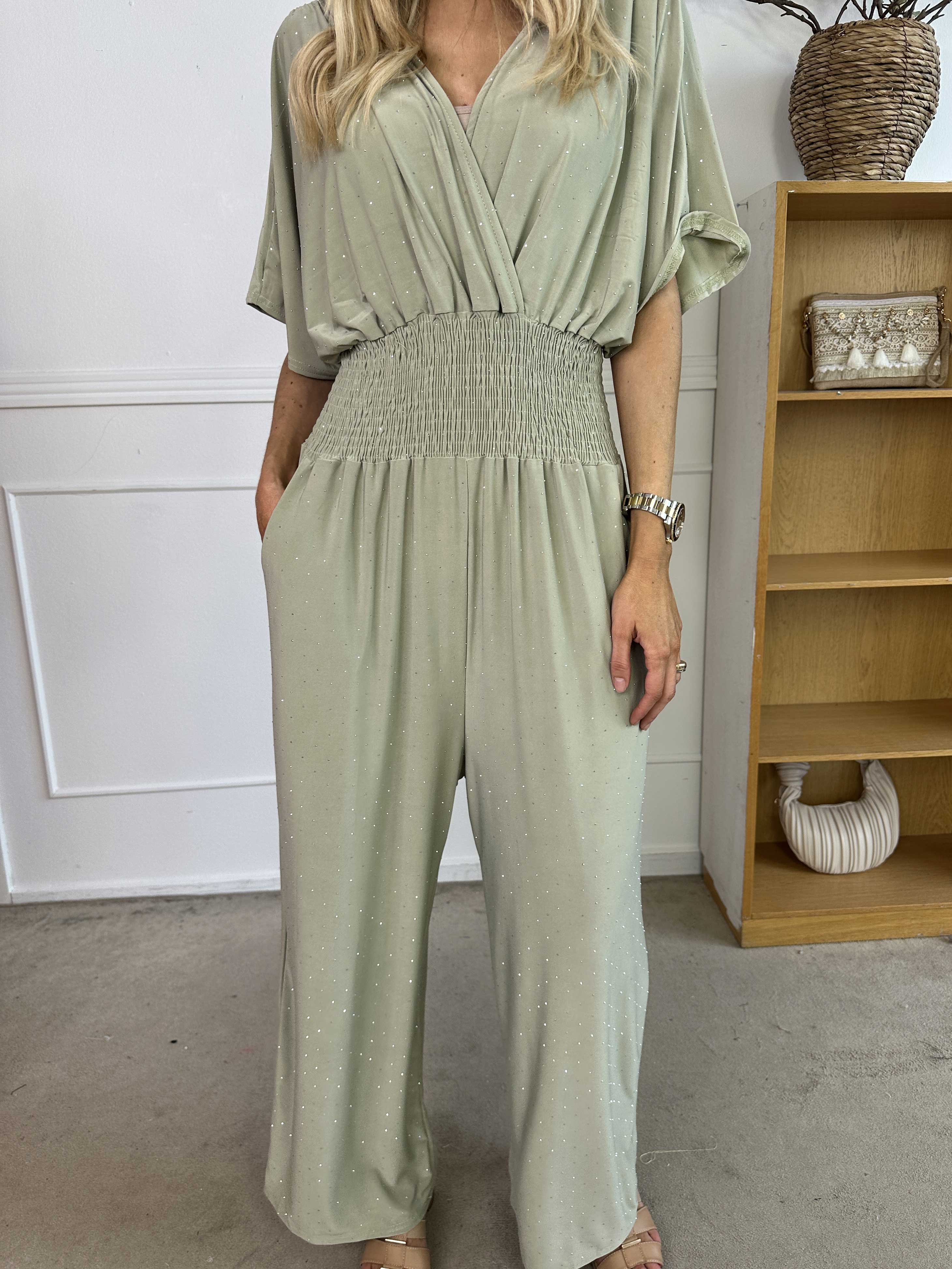 Pams Crystal Jumpsuit - Elastisk buksedragt pyntet med similisten