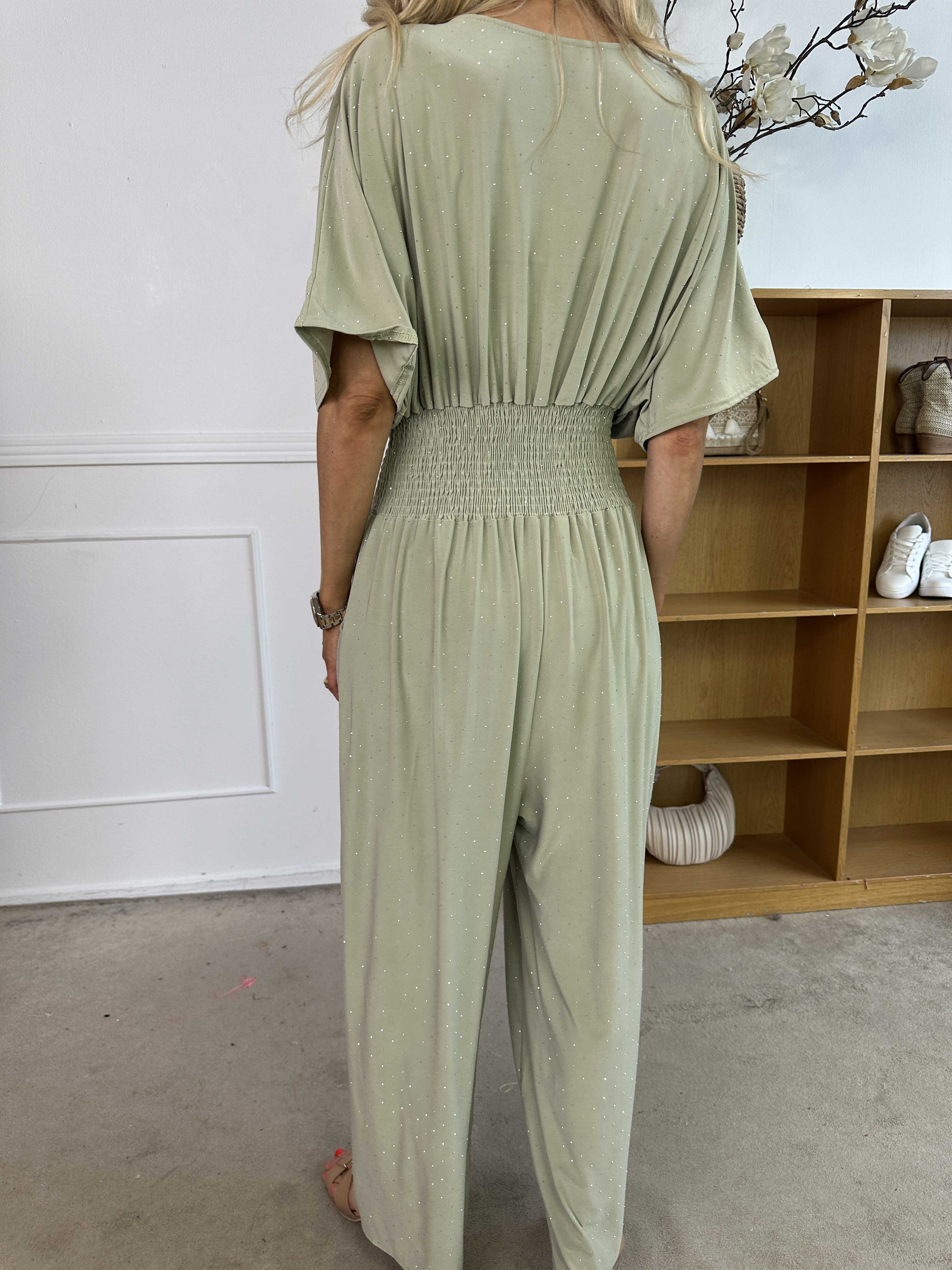 Pams Crystal Jumpsuit - Elastisk buksedragt pyntet med similisten