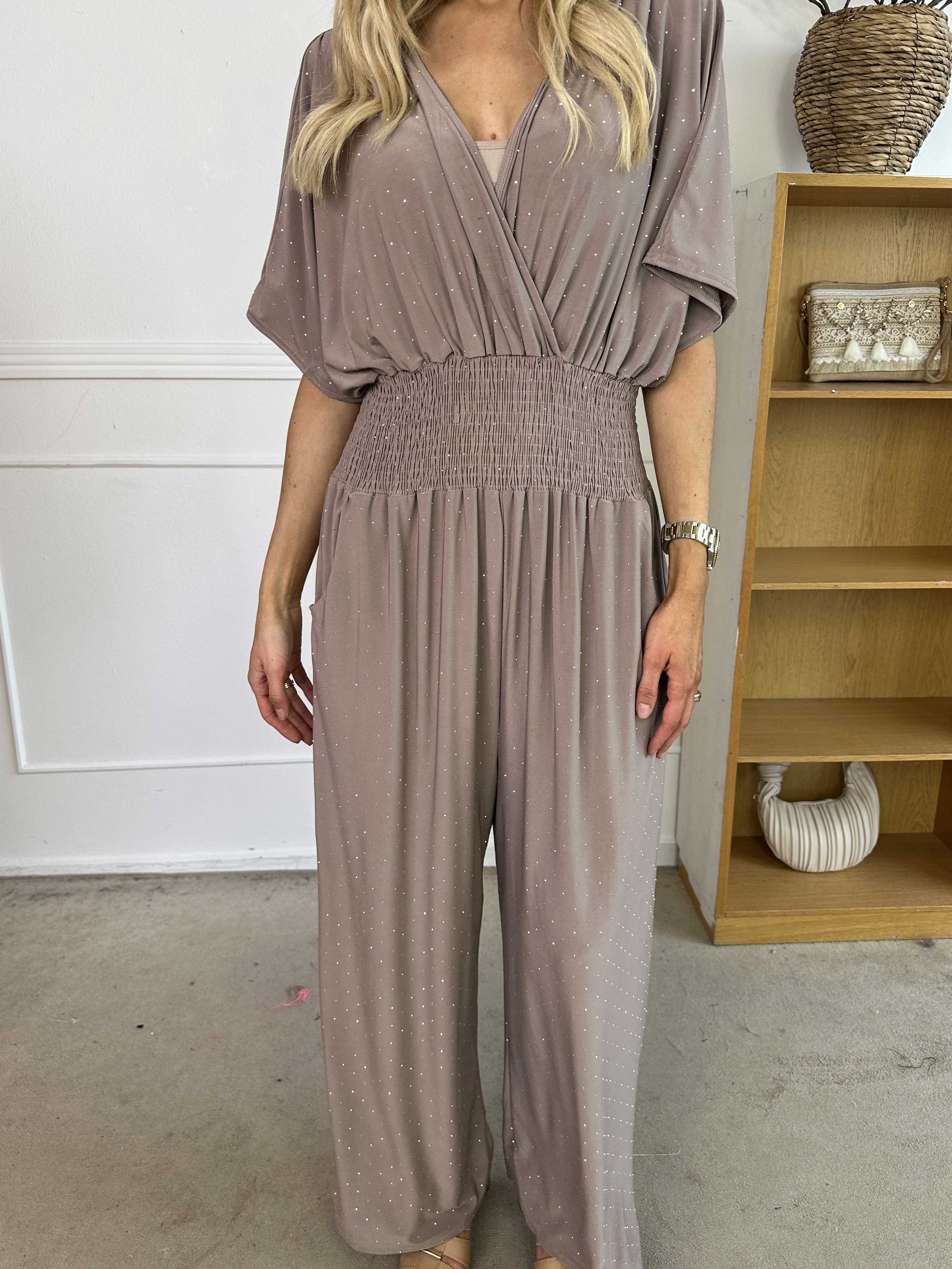 Pams Crystal Jumpsuit - Elastisk buksedragt pyntet med similisten