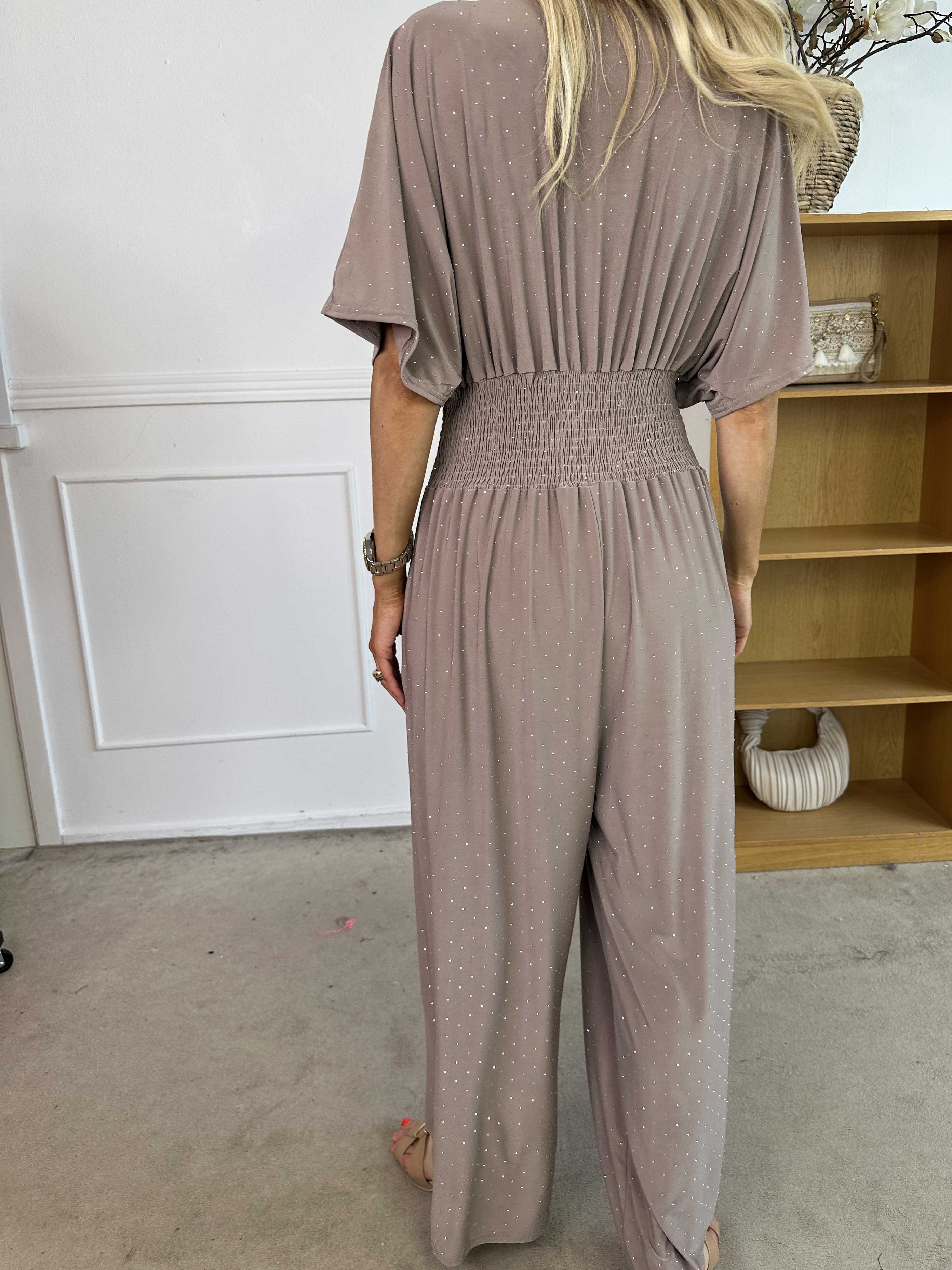 Pams Crystal Jumpsuit - Elastisk buksedragt pyntet med similisten