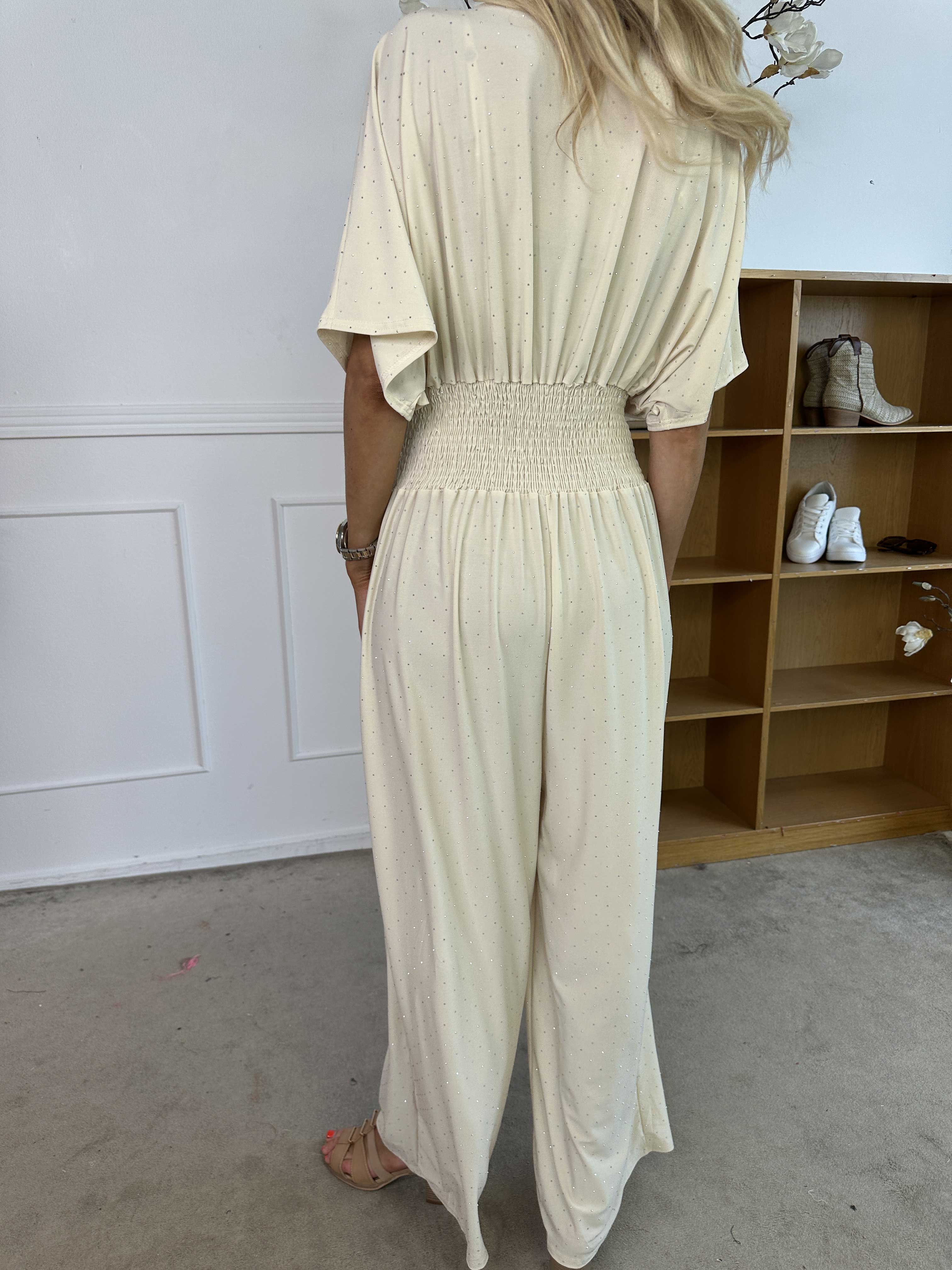 Pams Crystal Jumpsuit - Elastisk buksedragt pyntet med similisten