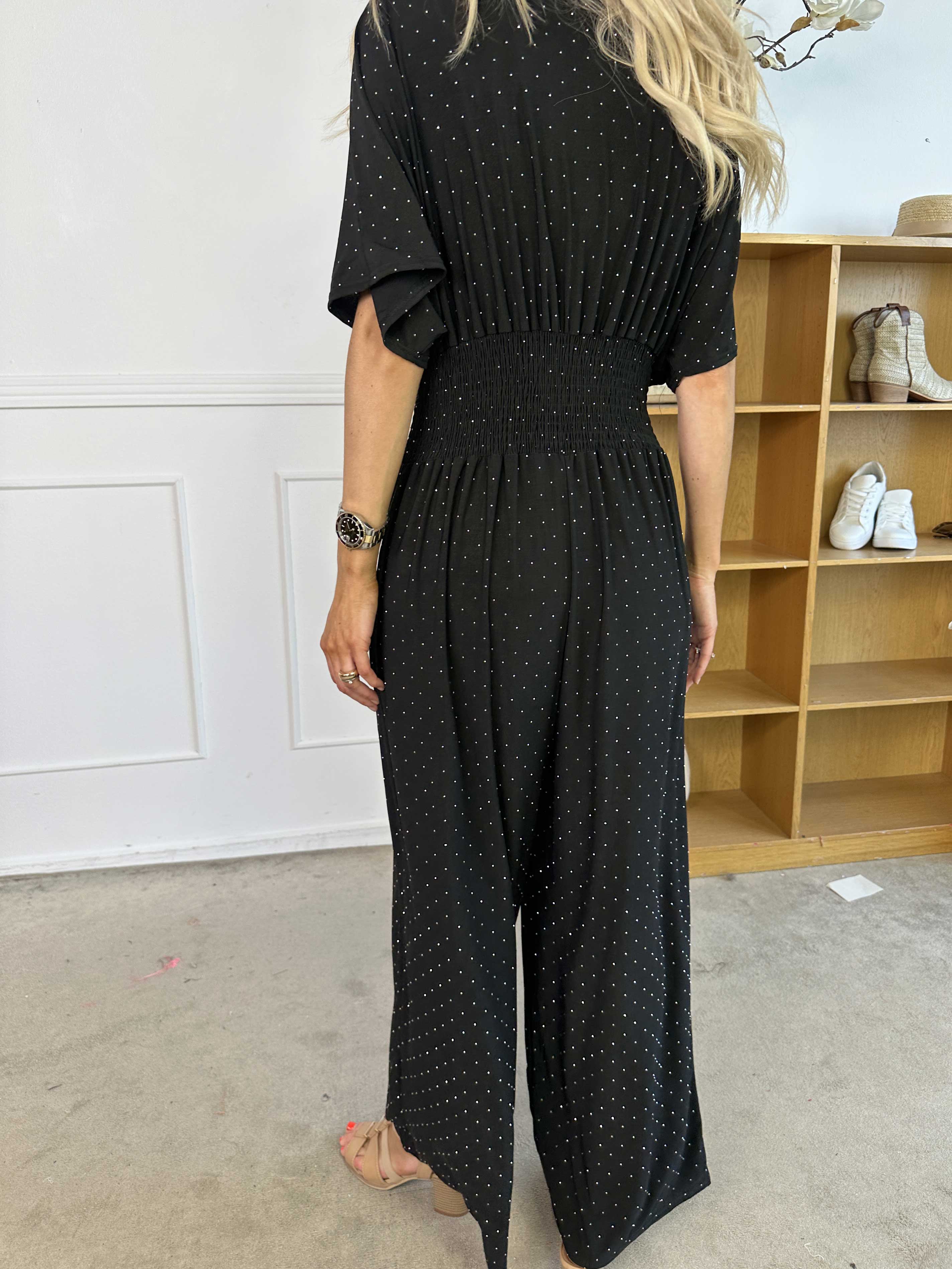 Pams Crystal Jumpsuit - Elastisk buksedragt pyntet med similisten
