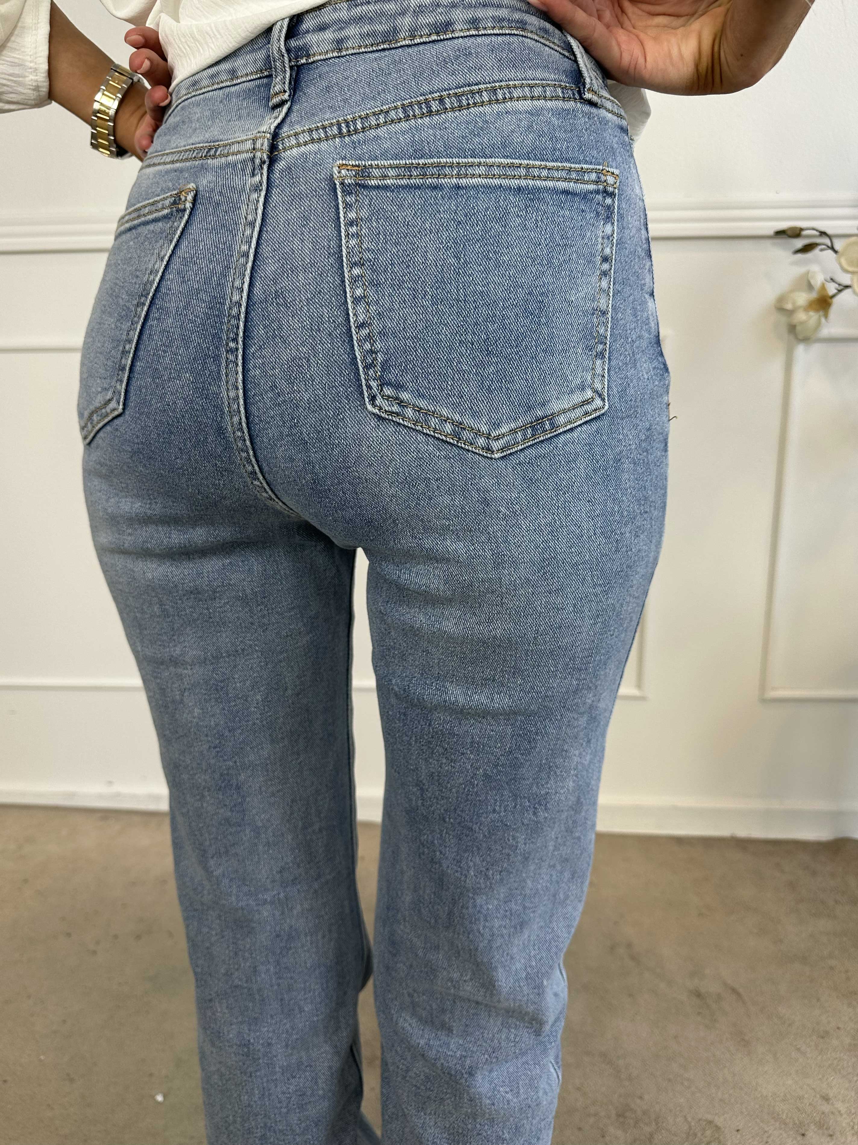 Simona - Højtaljede ekstra lange jeans med stræk