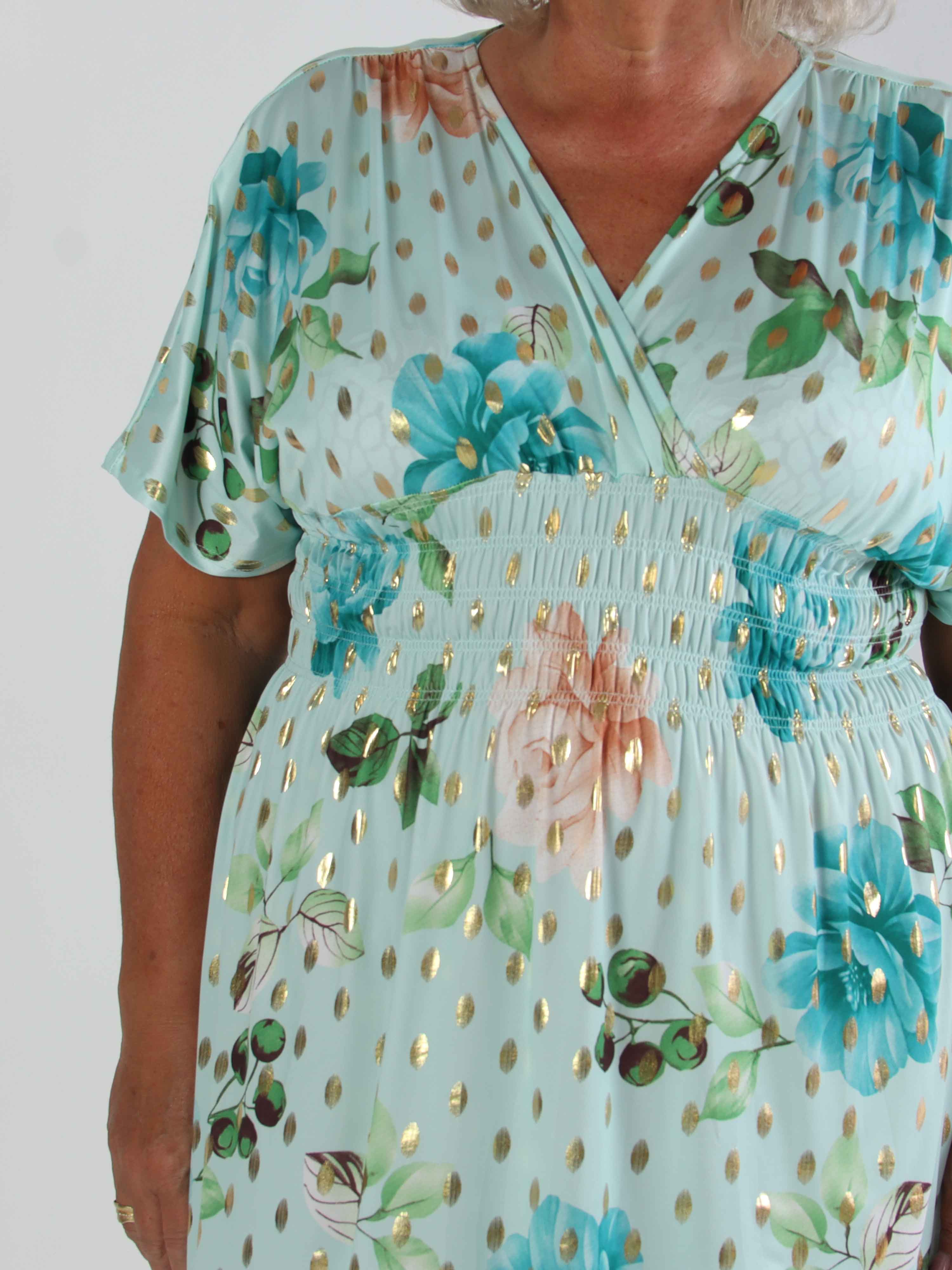 Pams Summer Short - Elastisk plus size kjole med blomstermotiver og smock