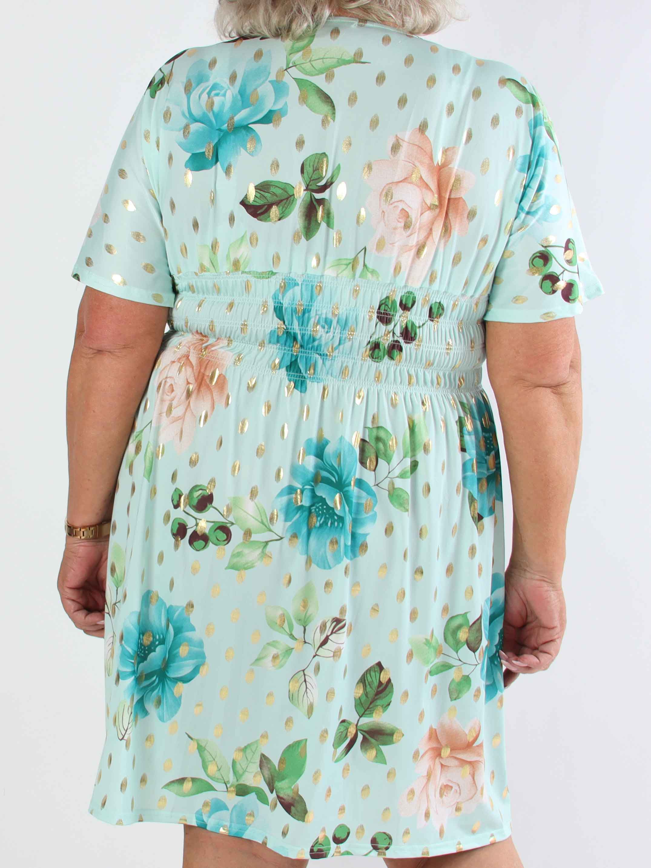 Pams Summer Short - Elastisk plus size kjole med blomstermotiver og smock