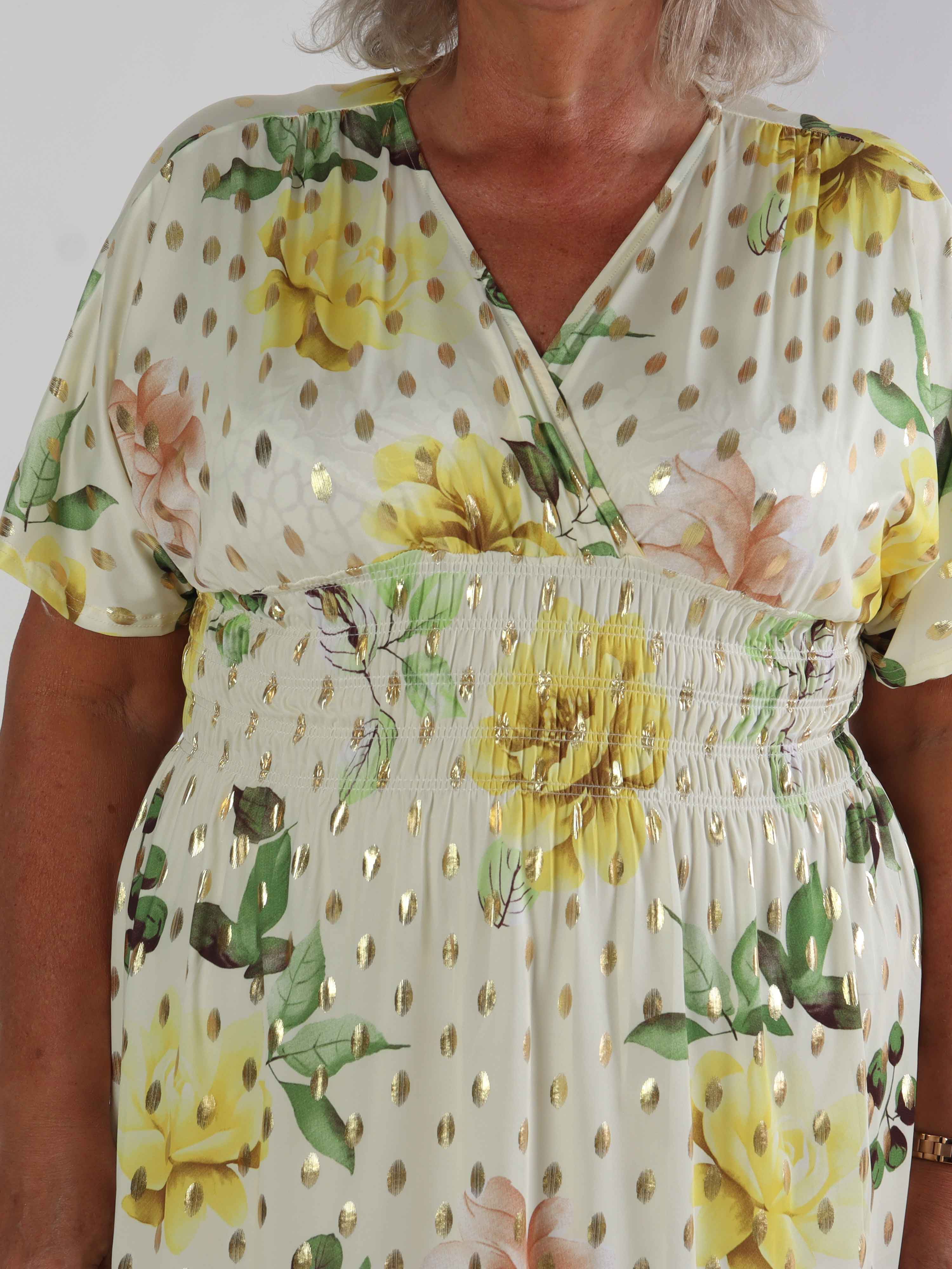 Pams Summer Short - Elastisk plus size kjole med blomstermotiver og smock