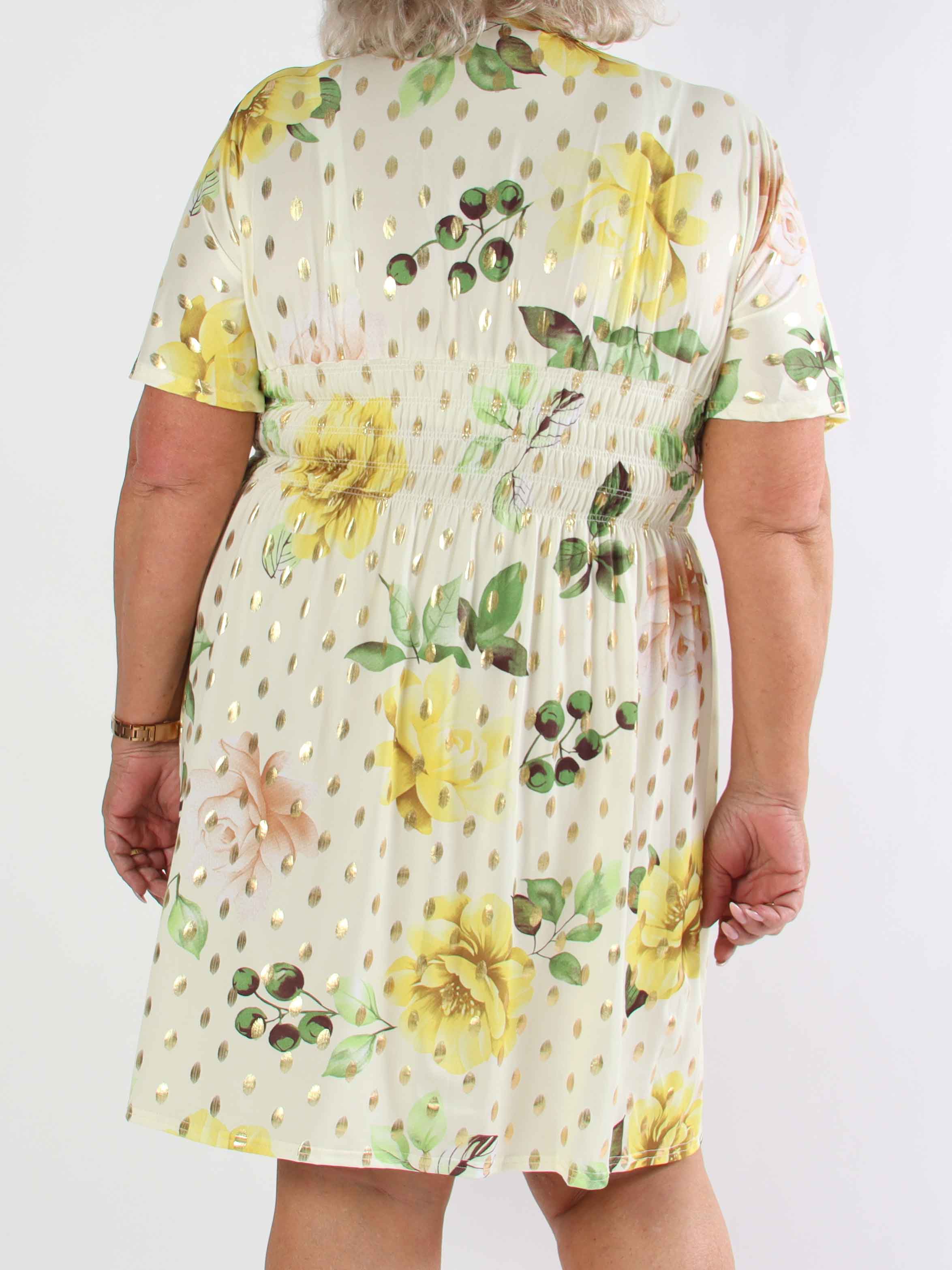 Pams Summer Short - Elastisk plus size kjole med blomstermotiver og smock