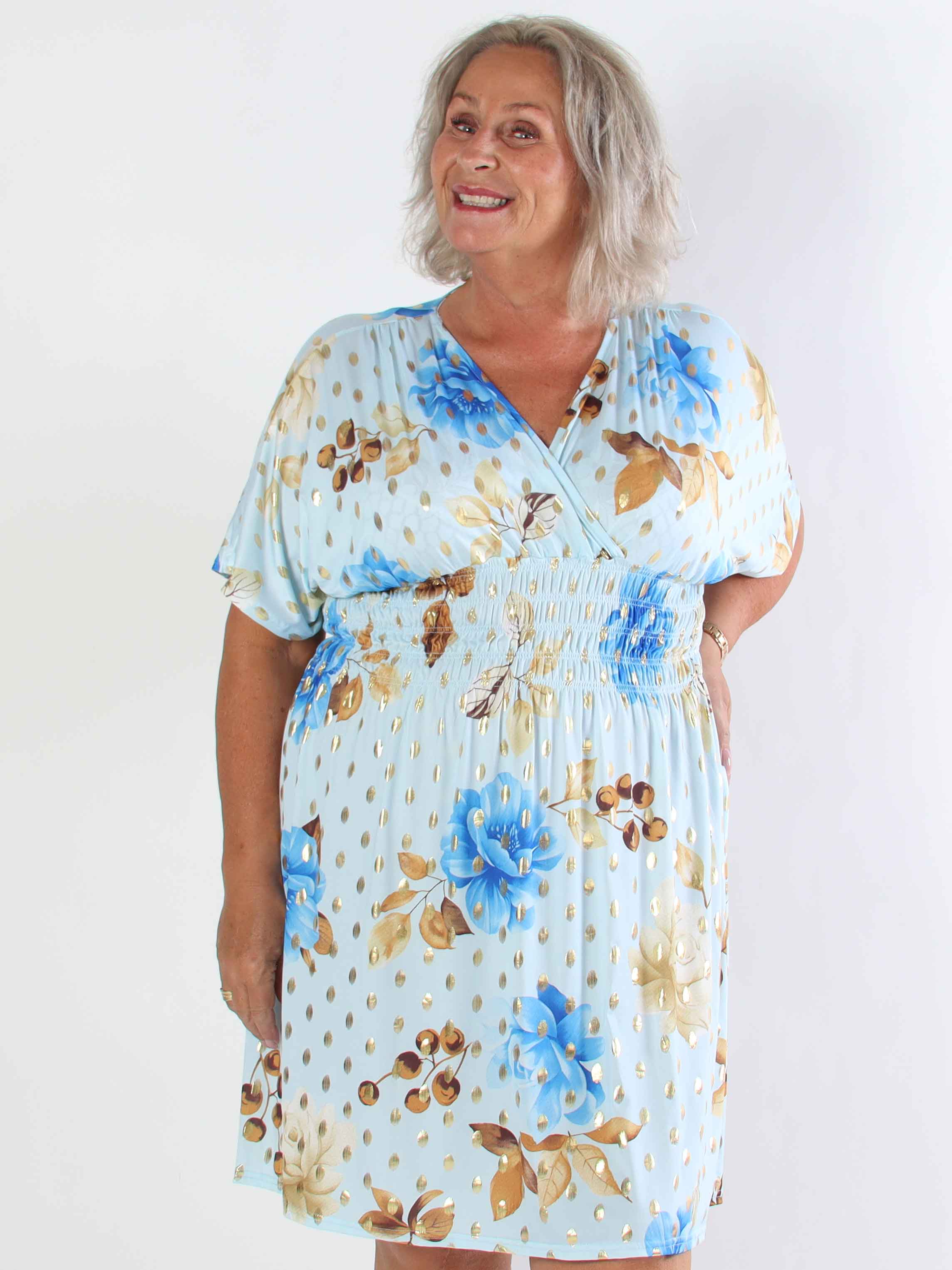 Pams Summer Short - Elastisk plus size kjole med blomstermotiver og smock