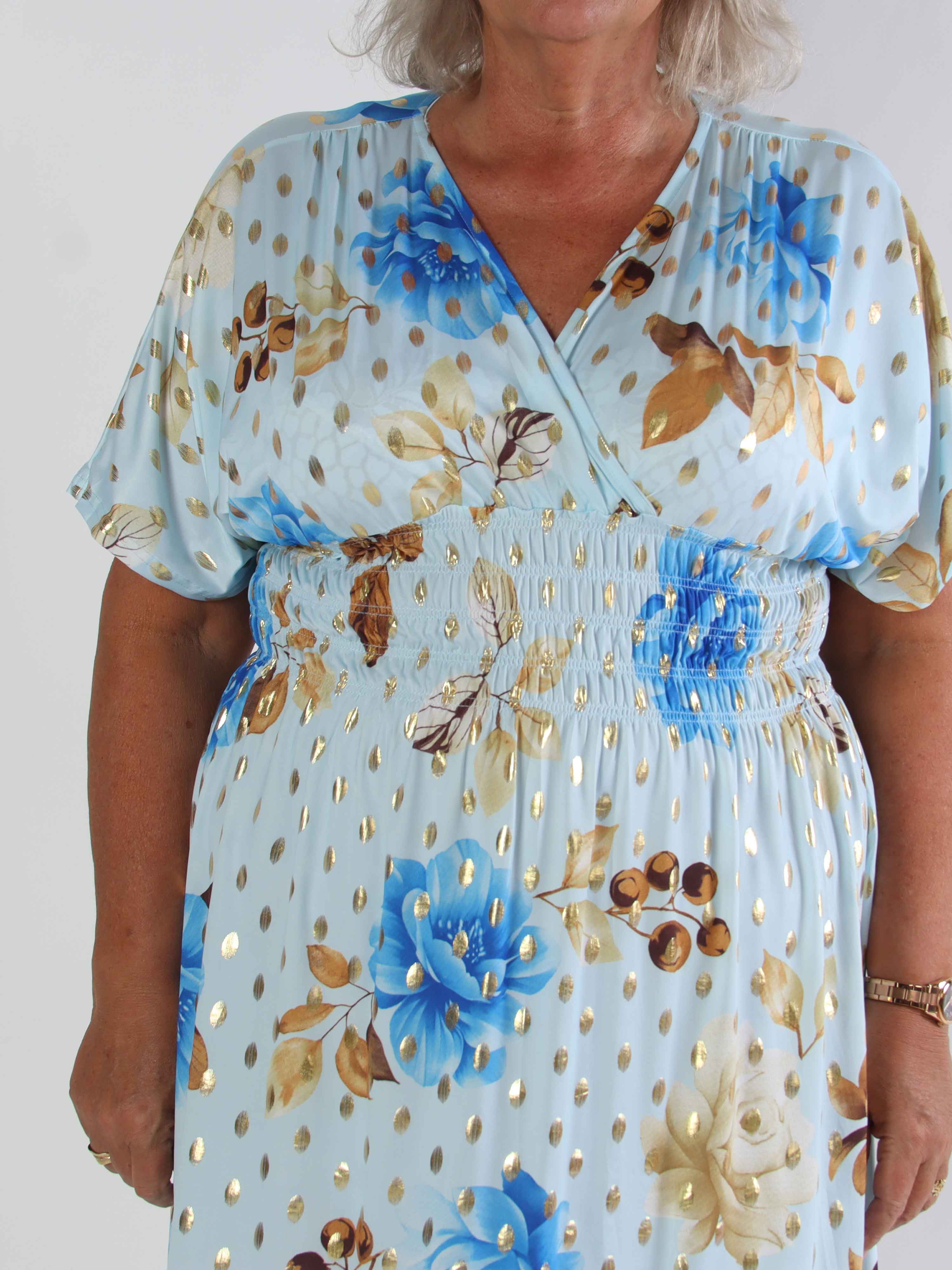 Pams Summer Short - Elastisk plus size kjole med blomstermotiver og smock