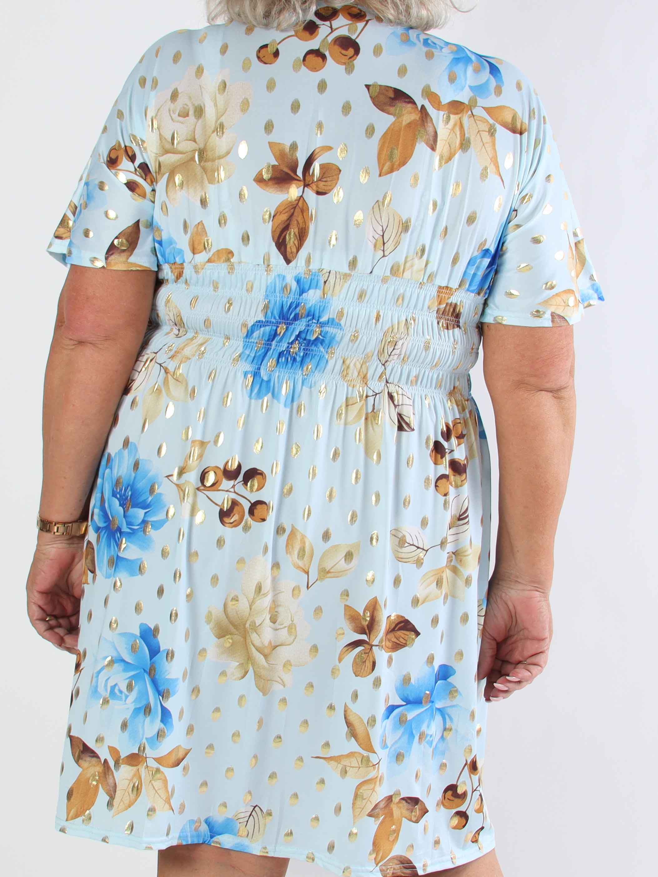 Pams Summer Short - Elastisk plus size kjole med blomstermotiver og smock
