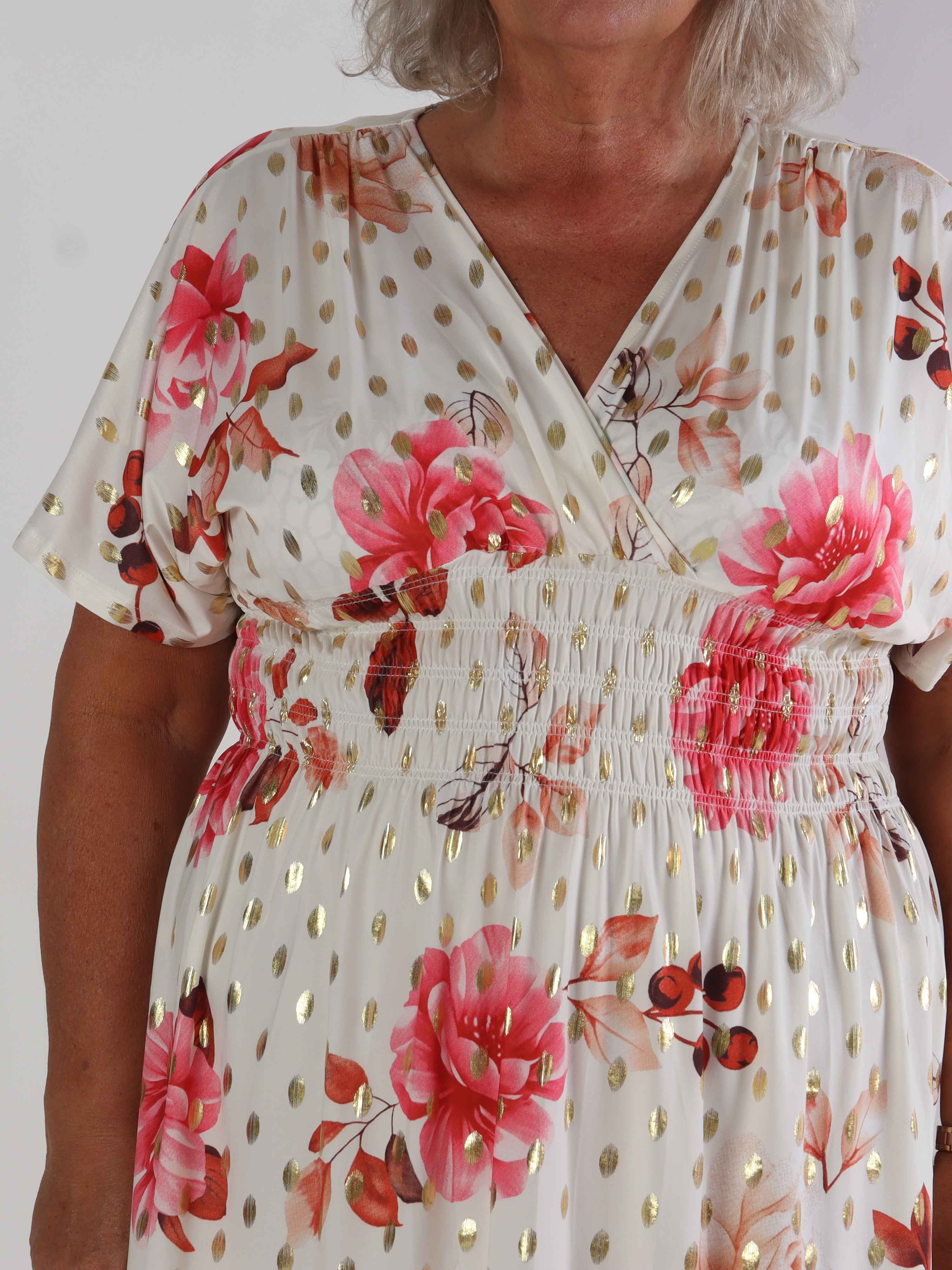 Pams Summer Short - Elastisk plus size kjole med blomstermotiver og smock