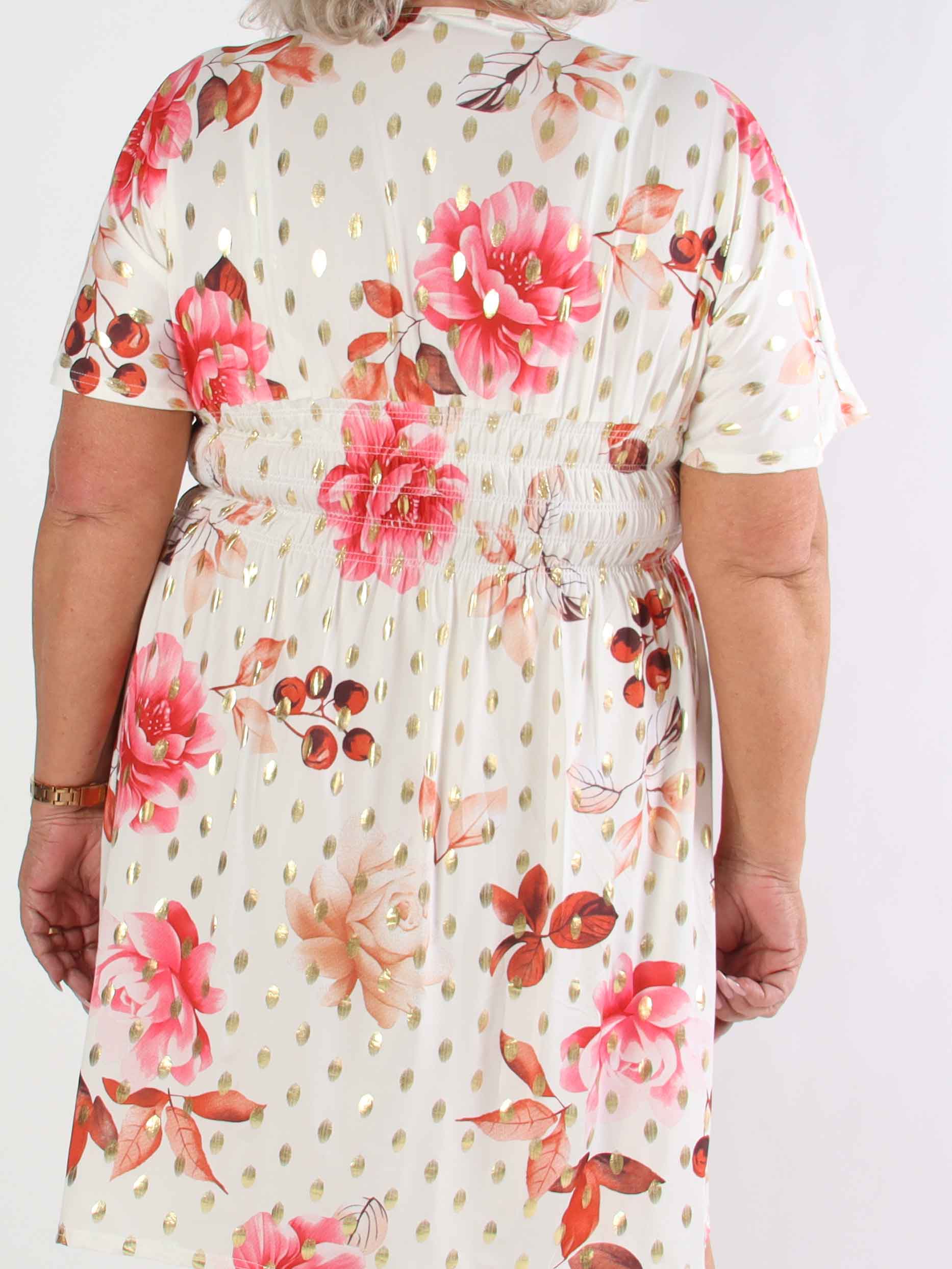 Pams Summer Short - Elastisk plus size kjole med blomstermotiver og smock