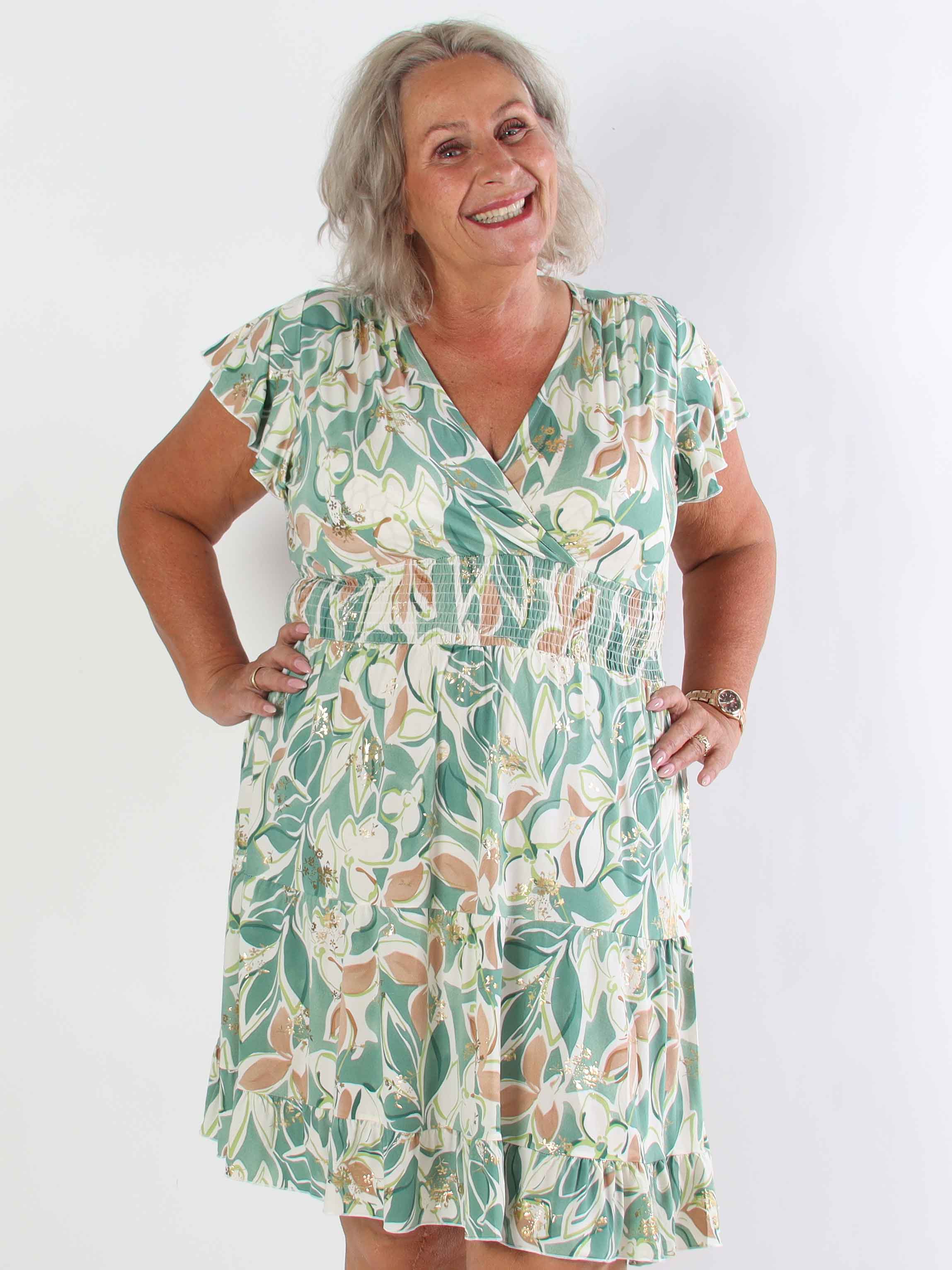 Palmira - Mønstret elastisk plus size kjole med lag på lag look