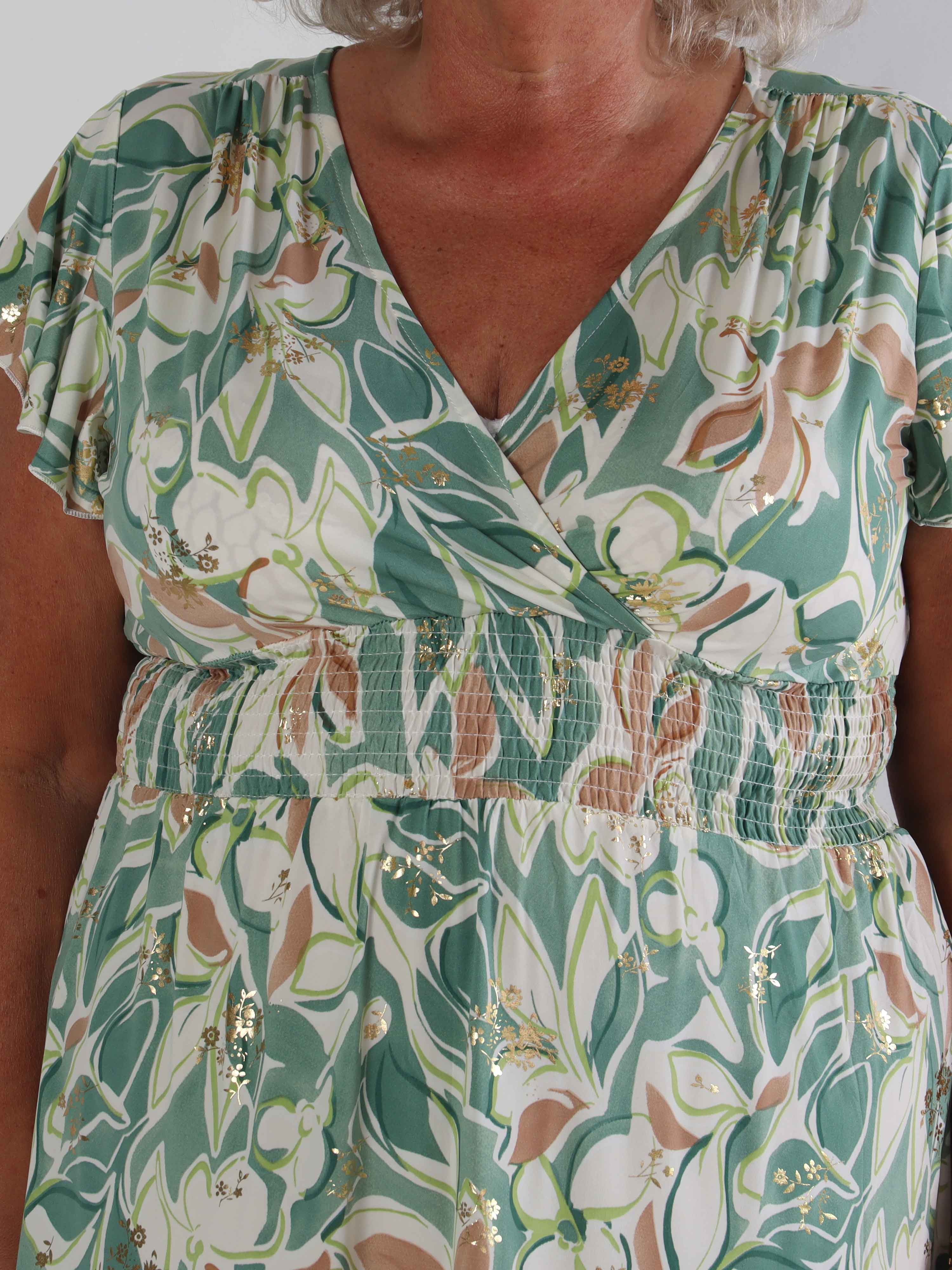 Palmira - Mønstret elastisk plus size kjole med lag på lag look