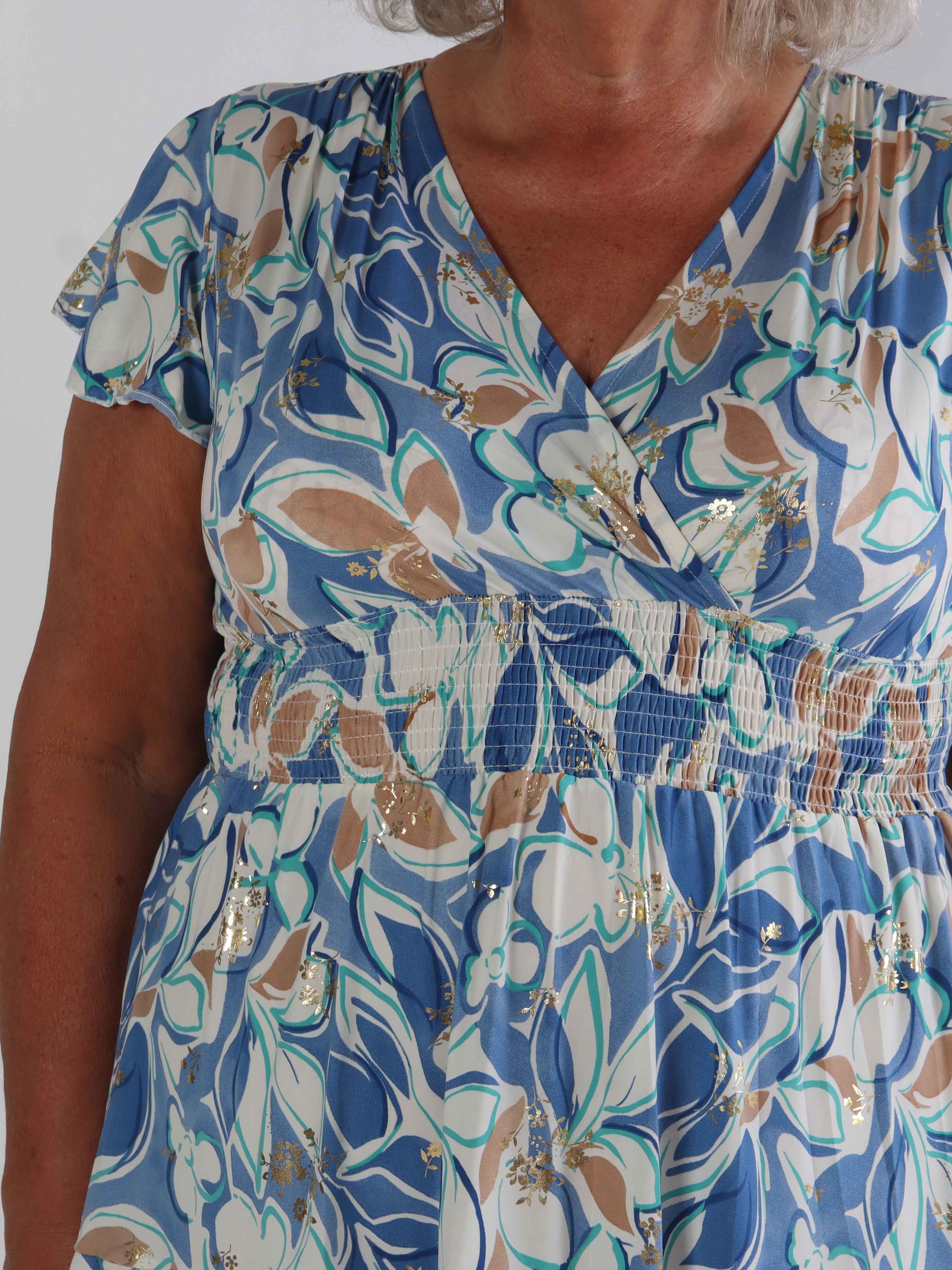 Palmira - Mønstret elastisk plus size kjole med lag på lag look