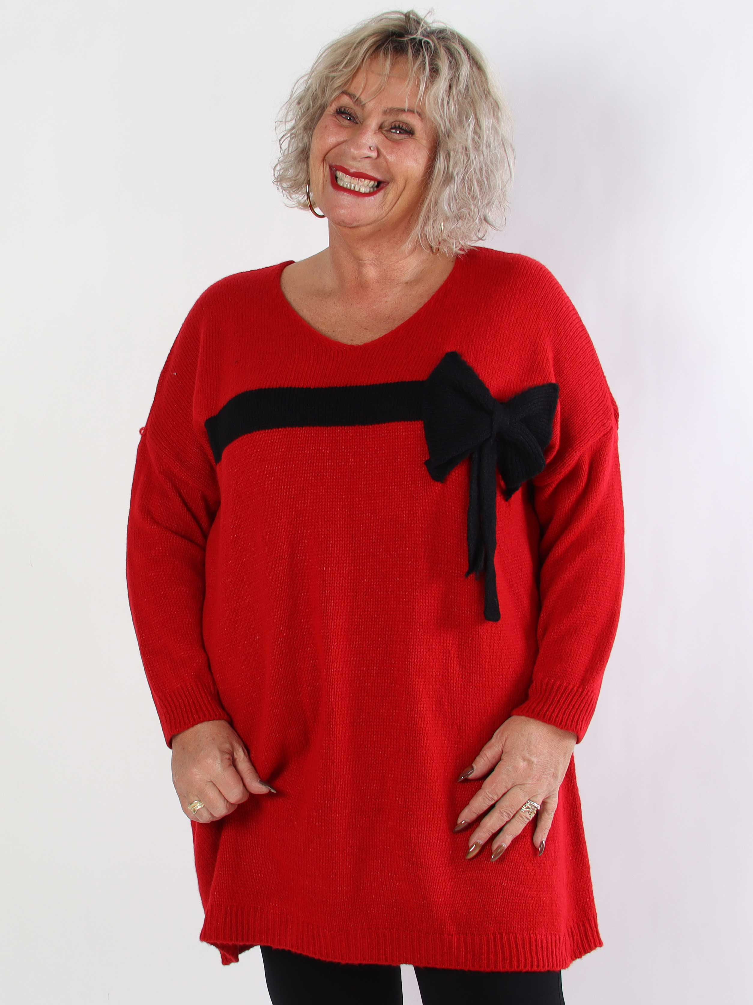 Berra - Plus size strikkjole med bånd og sløjfe